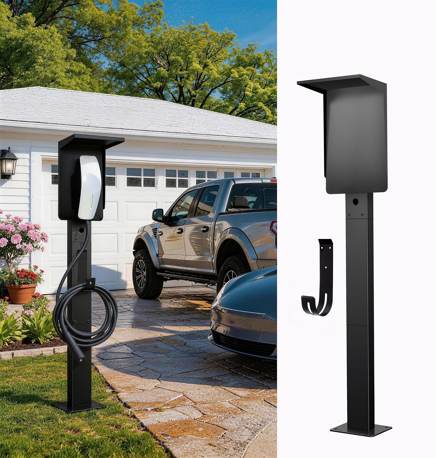 Outdoor EV Charger Pedestal for Tesla J1772 Charger with Roof Outdoor EV Charger Pedestal for Tesla J1772 Charger with Roof