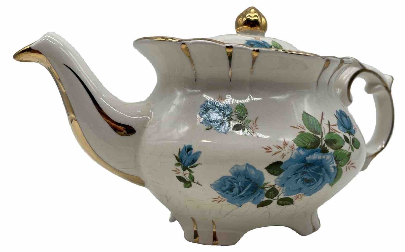 Vintage Price Kensington Tea Pot England Gold Trim Beautiful Blue Flower Design