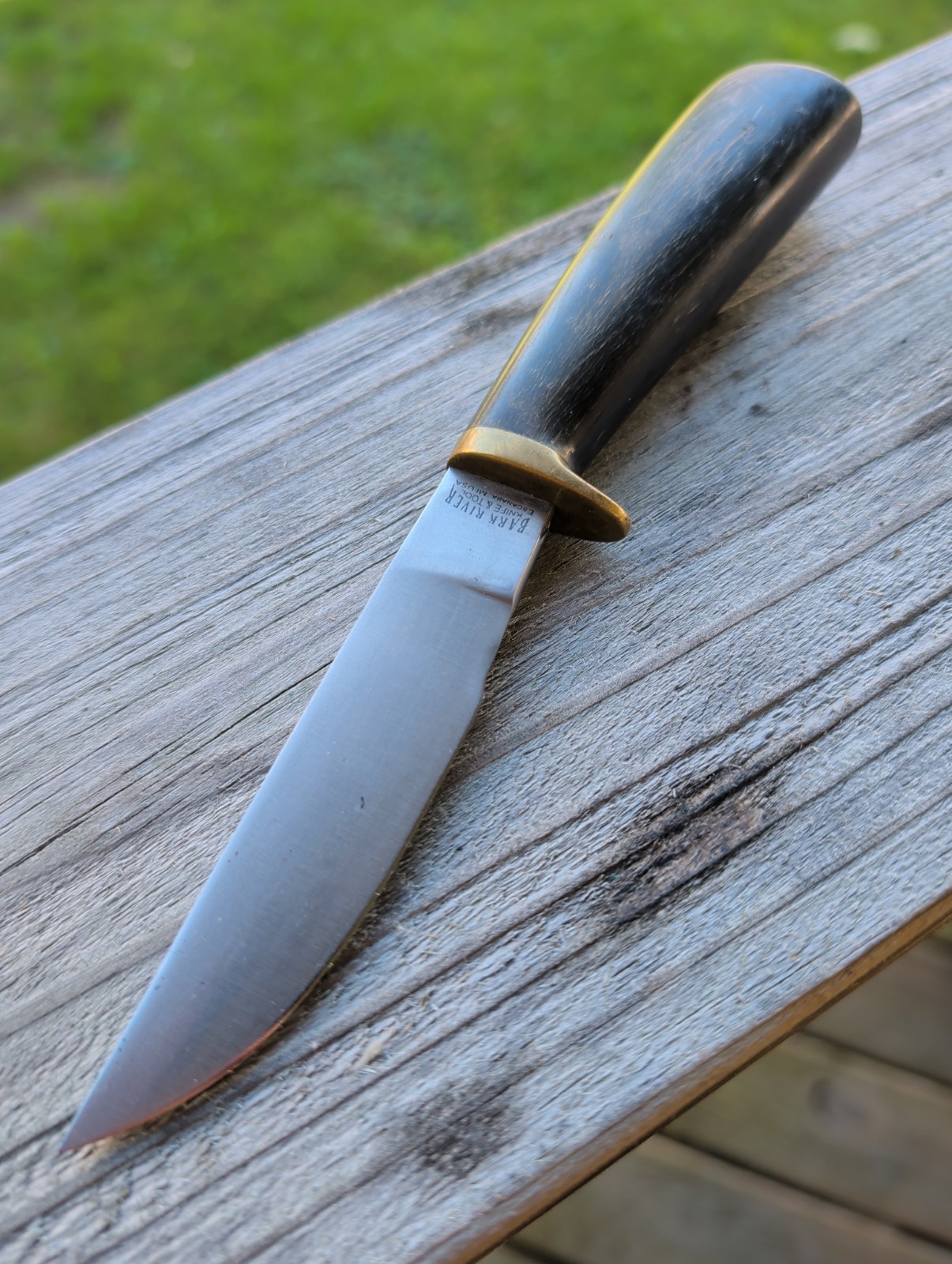 Rare Bark River Knife & Tool Custom Steak Knife A2 Buffalo Horn Brass Guard 7.75