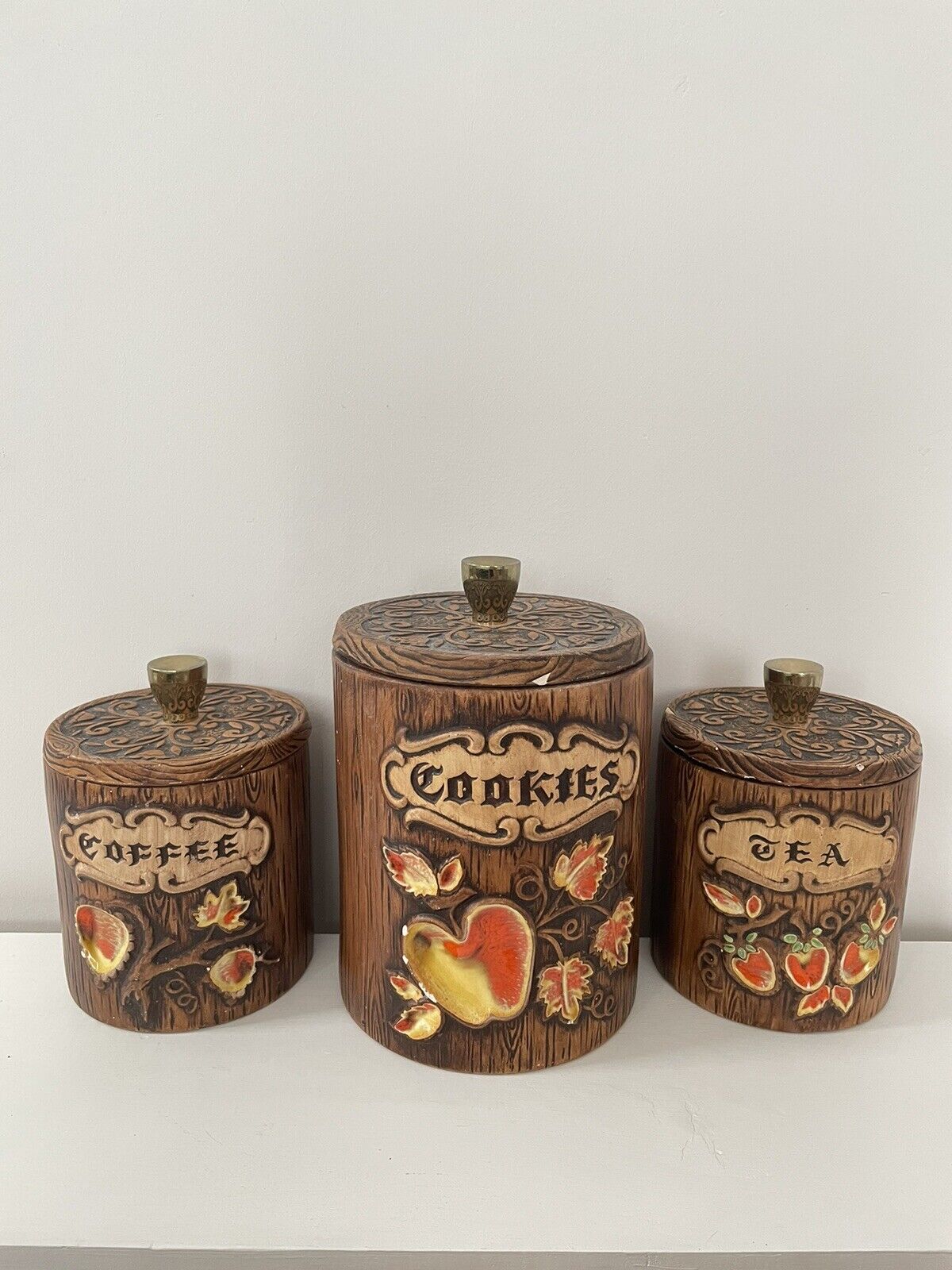 Vintage Treasure Craft Canister/Cookie Jar Set Of 3 Cookie, Coffee,Tea 1970s