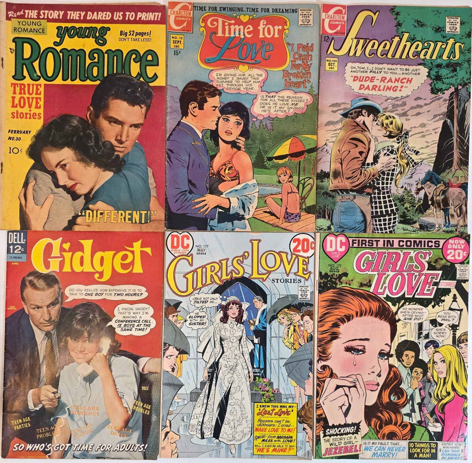 ROMANCE LOT (6) FN VG Gidget #1, Sweethearts, Girl's Love 1951-72 DC, Charlton 