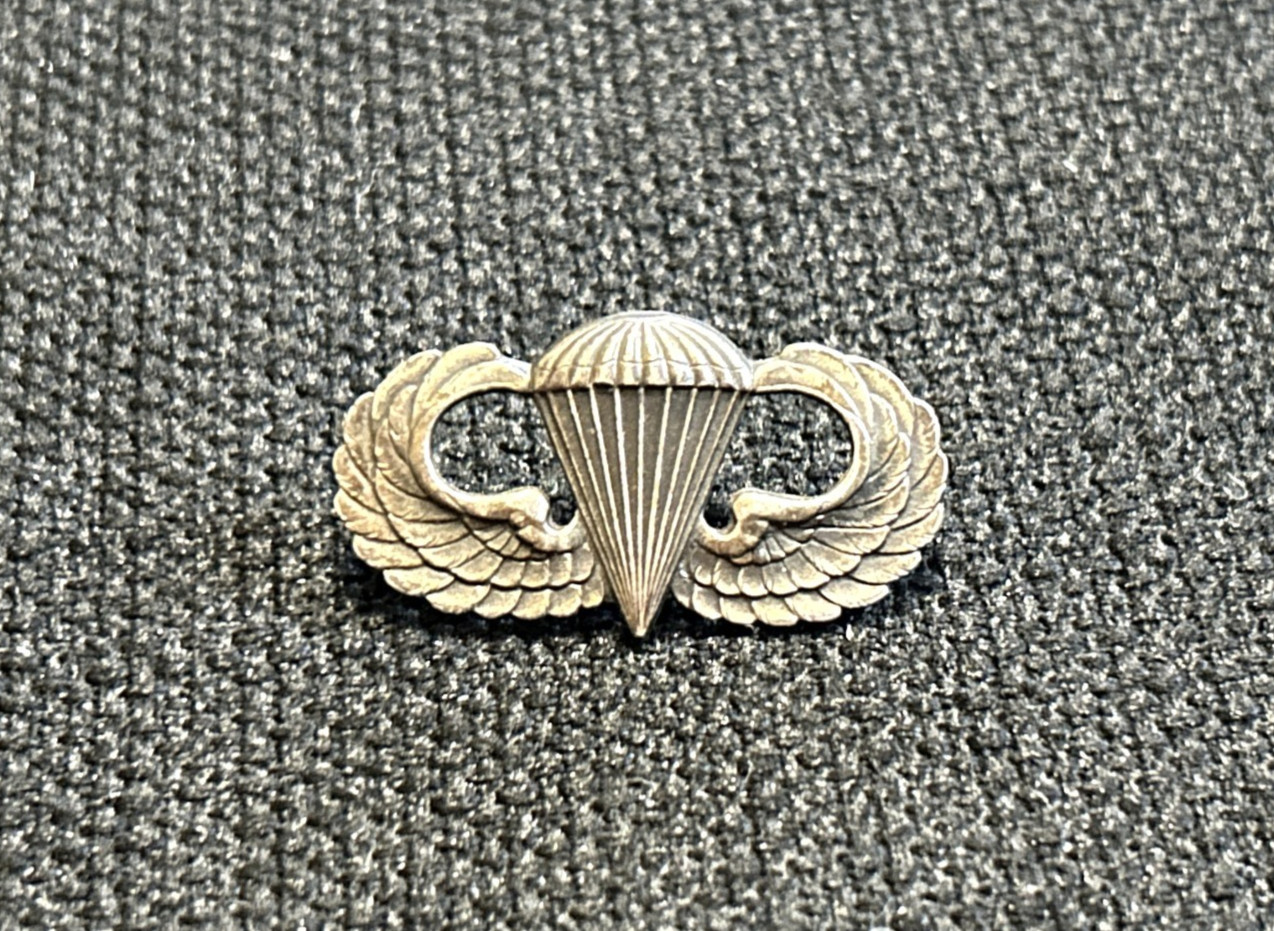 VINTAGE US Army WW2 Parachute Jump Wings Badge Airborne Sterling Pin Back 1.5