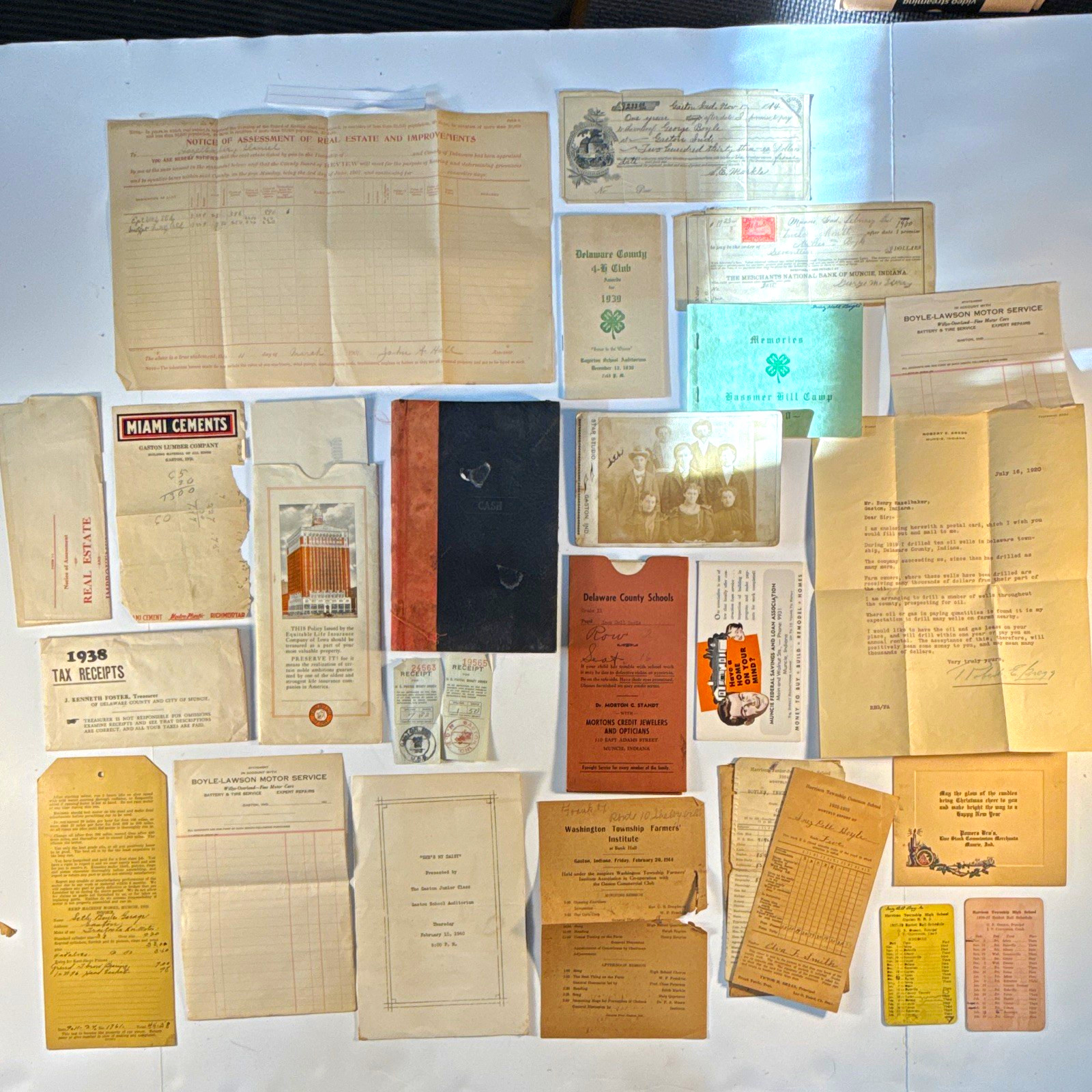 1930s-40s Muncie Gaston Indiana Delaware County Ephemera 4-H Tax Receipts Lot 1930s-40s Muncie Gaston Indiana Delaware County Ephemera 4-H Tax Receipts Lot