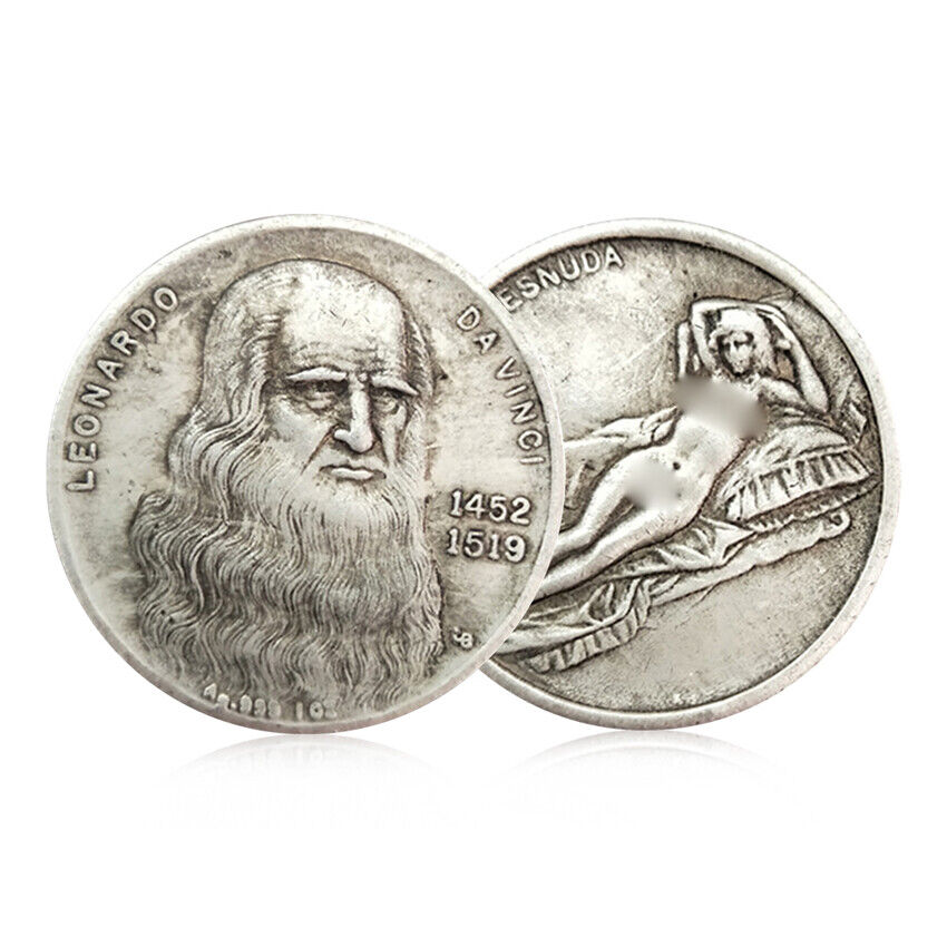 Old Style Leonardo da Vinci Gift Silver Plated Collectable Souvenir Coin
