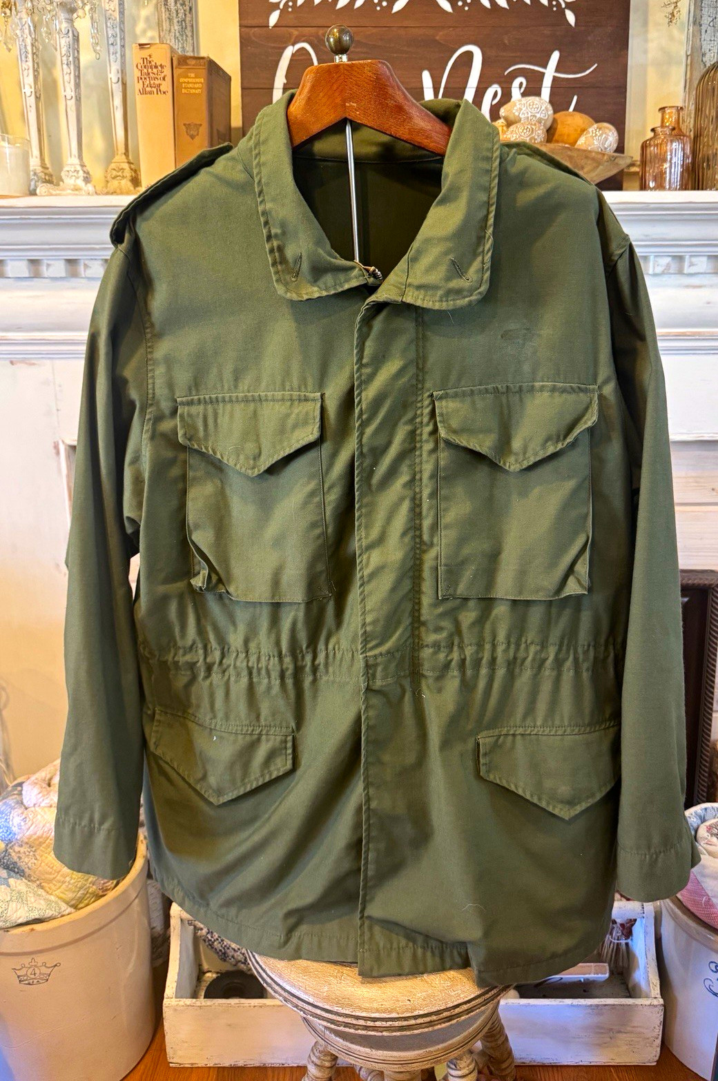 Olive Drab Military Field Coat Jacket Zip Front Pockets Stock No. 5155 USA Olive Drab Military Field Coat Jacket Zip Front Pockets Stock No. 5155 USA