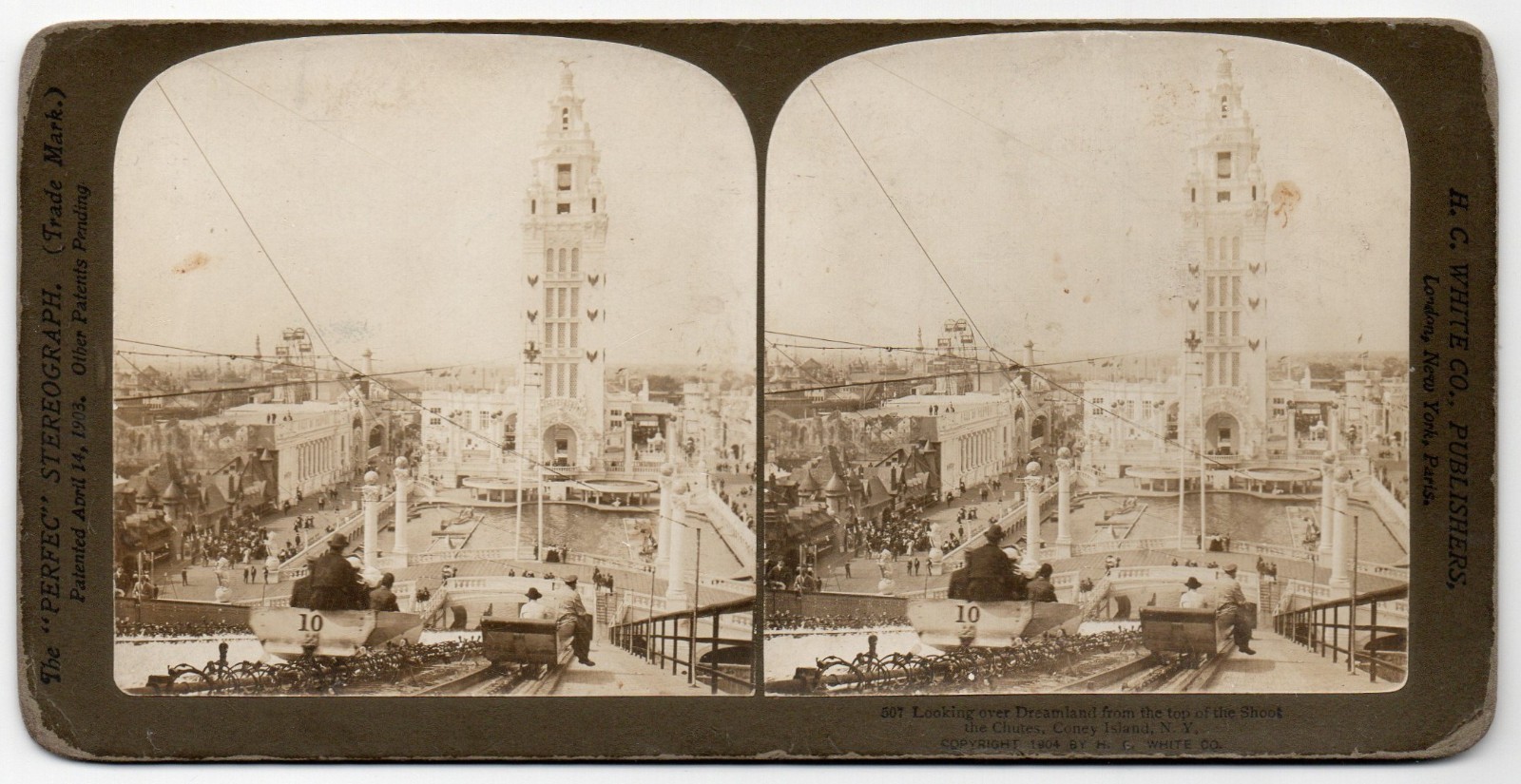 Looking over Dreamland from the top of the Shoot the Chutes Antique photo