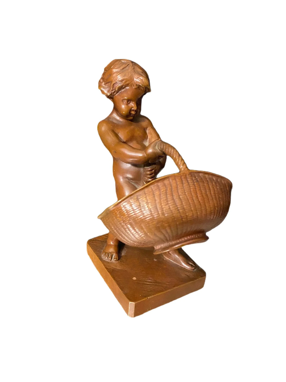 Antique Louis Ernest Barrias, Classic Barbedienne Bronze Child With Basket Antique Louis Ernest Barrias, Classic Barbedienne Bronze Child With Basket