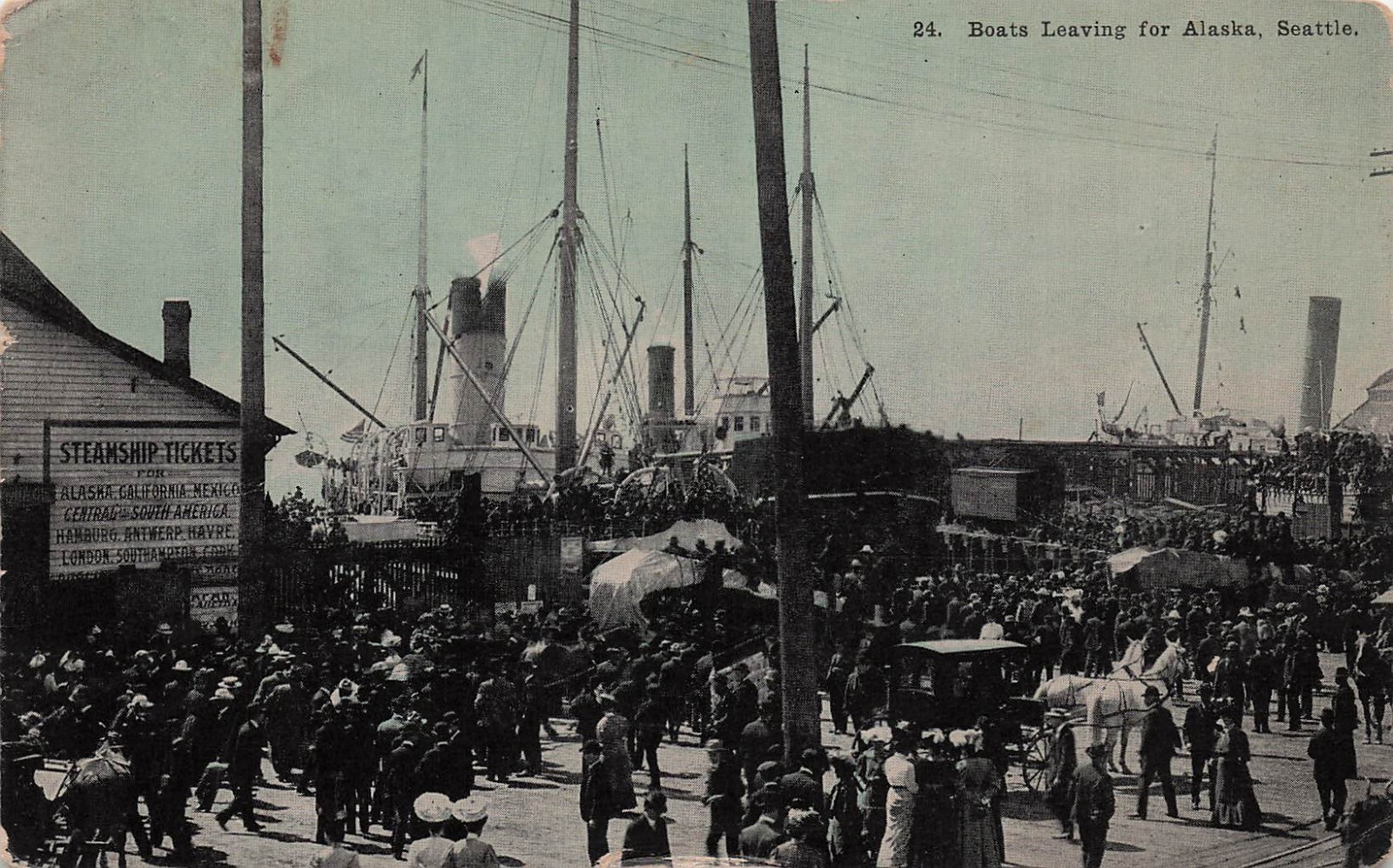 Seattle Harbor During Klondike Gold Rush Ships Leaving for Alaska Postcard J68