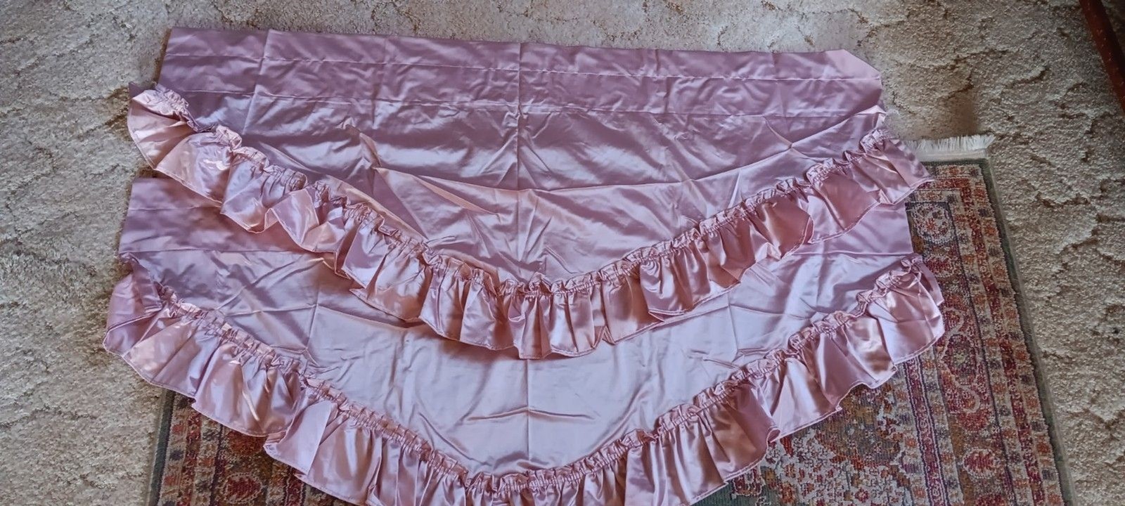 Vintage 70s JC Penney Pink Ruffle Satin Curtain Valance Set 47