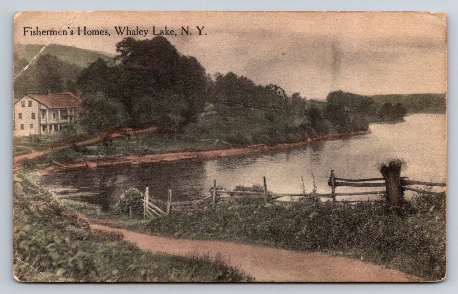 Whaley Lake NY Fishermen\'s Homes Postcard Artcino Series J.R. Davis