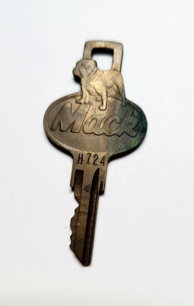 Vintage Rare Mack Trucks Brass Used Key H724 With Bulldog 2 Sided Logo Vintage Rare Mack Trucks Brass Used Key H724 With Bulldog 2 Sided Logo