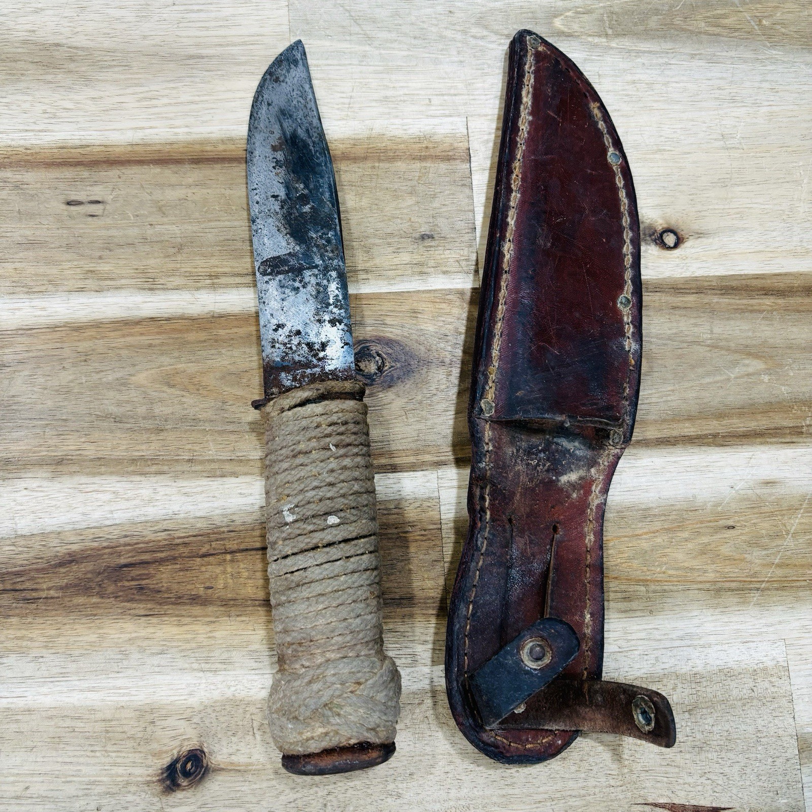 Vintage 1940s WWII Kinfolks(?) Fighting Knife With Sheath WW2 5” Blade **READ** Vintage 1940s WWII Kinfolks(?) Fighting Knife With Sheath WW2 5” Blade **READ**