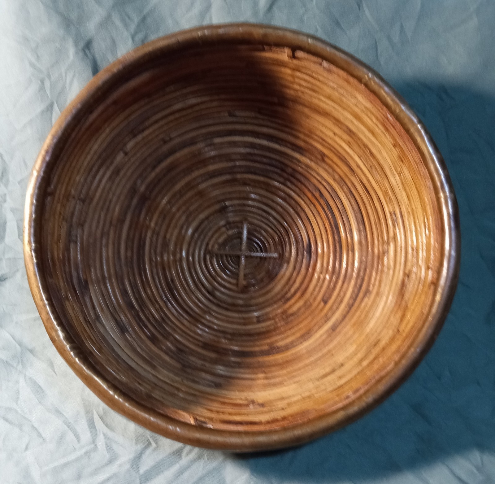 MCM Gabriella Crespi Style Pencil Reed Rattan Basket Bowl Brass Trim 11\ MCM Gabriella Crespi Style Pencil Reed Rattan Basket Bowl Brass Trim 11\