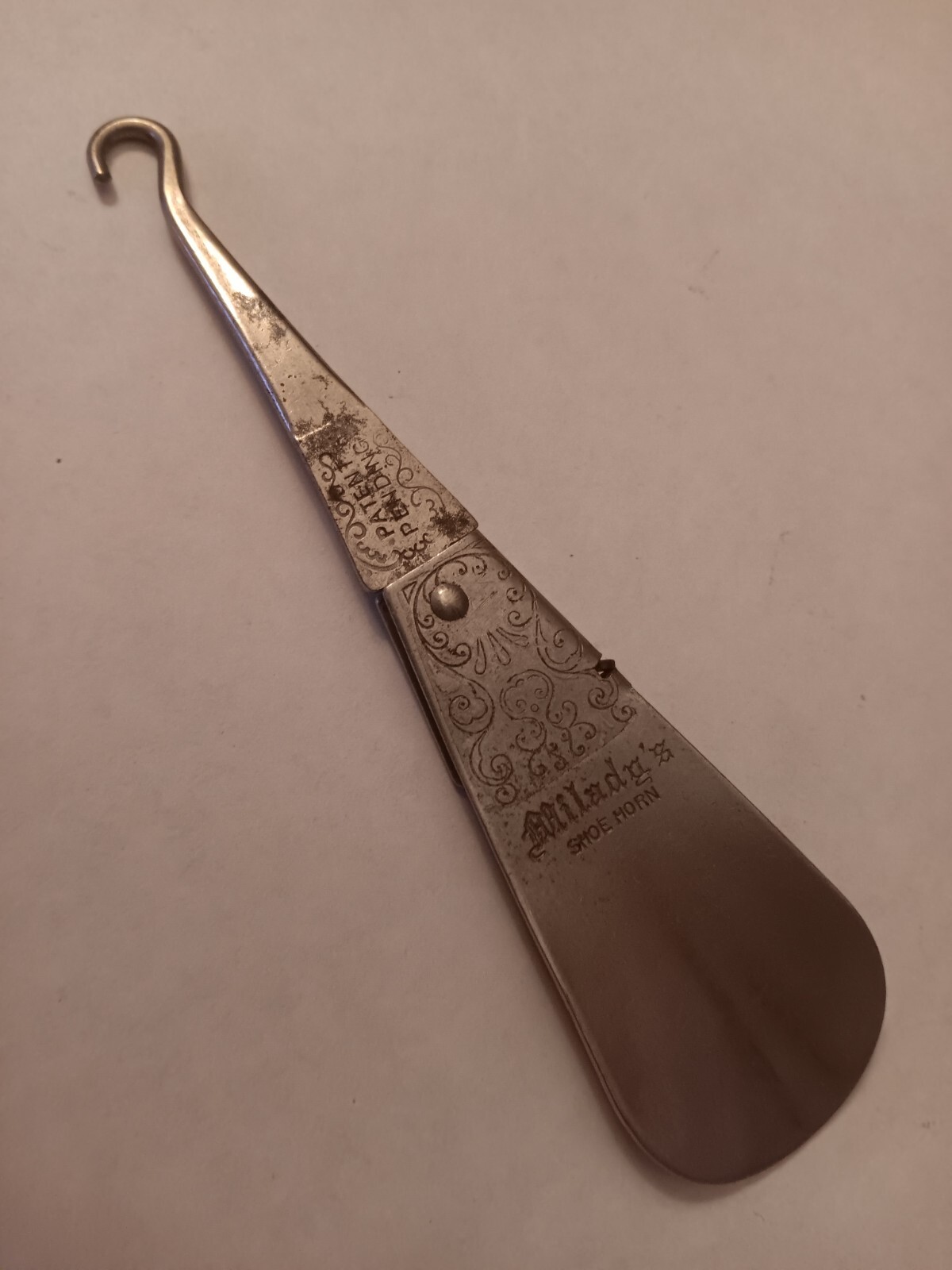 Antique / vintage engraved Milady\'s buttonhook shoe-horn Pat. Pending Early 1900 Antique / vintage engraved Milady\'s buttonhook shoe-horn Pat. Pending Early 1900
