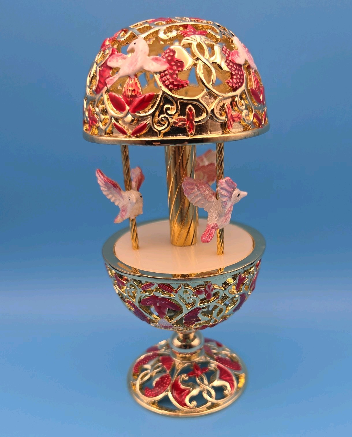 Keren Kopal Red Faberge Egg Musical Carousel with Doves EB1357 Crystals 2018 Keren Kopal Red Faberge Egg Musical Carousel with Doves EB1357 Crystals 2018