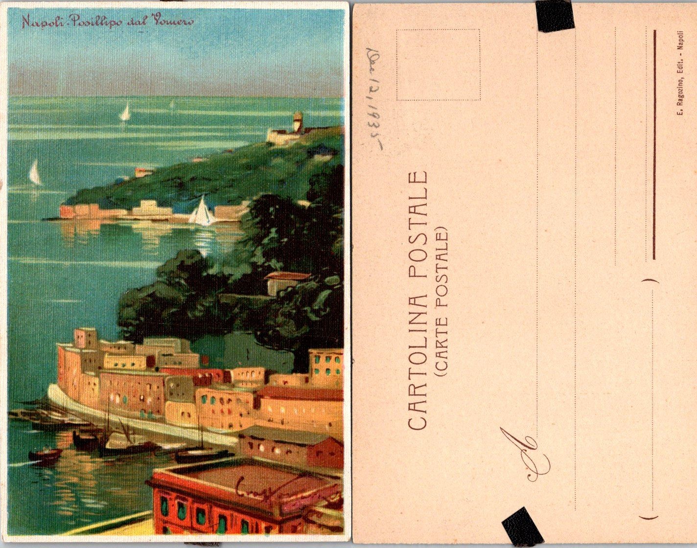 Napoli Posillipo Vintage Italy Postcard Coastal View Unposted 1930s Art Printed