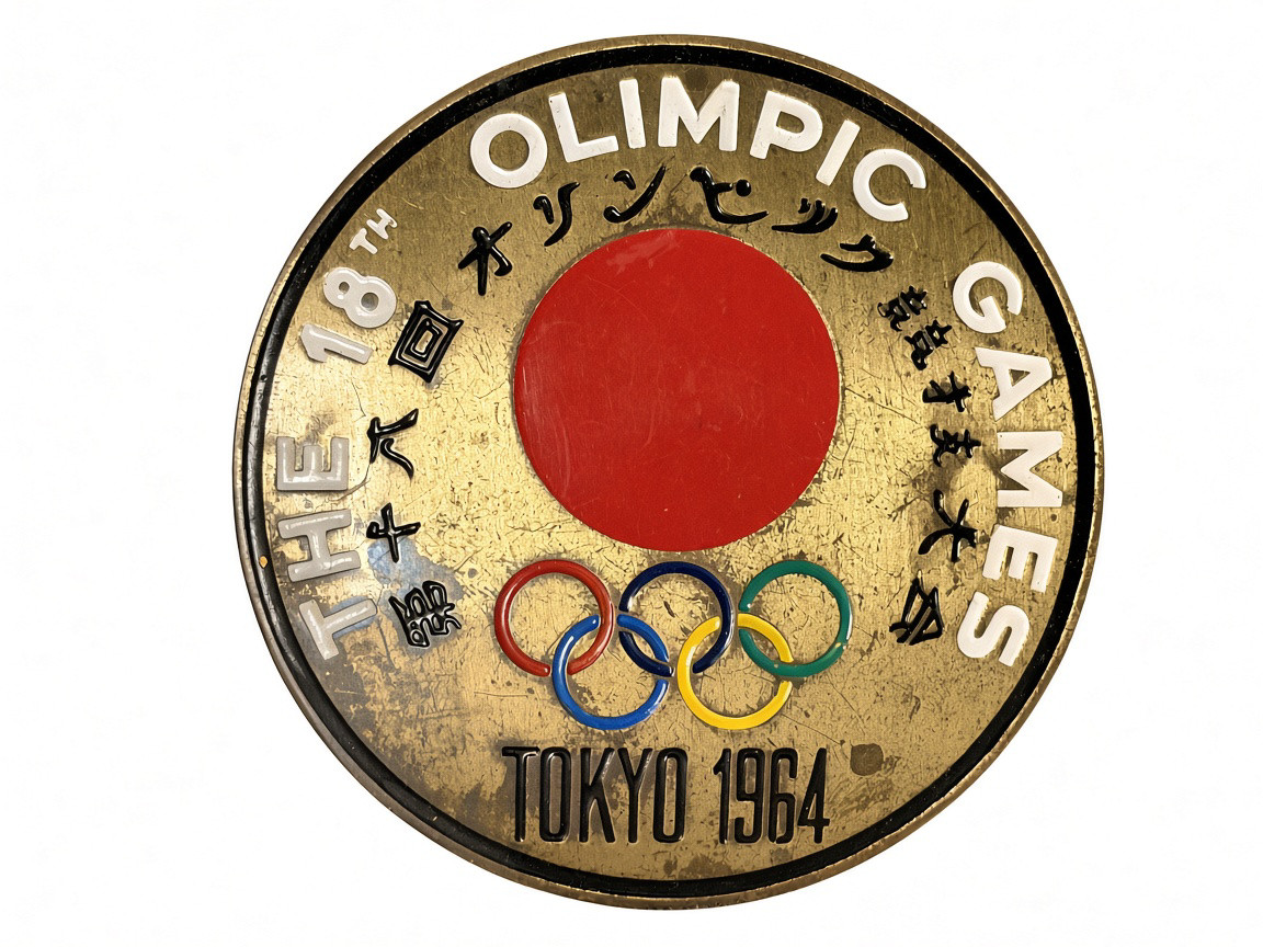 Vintage Japan 1964 Tokyo Olympic Games Enamel Car Grille Badge Attachment Sign