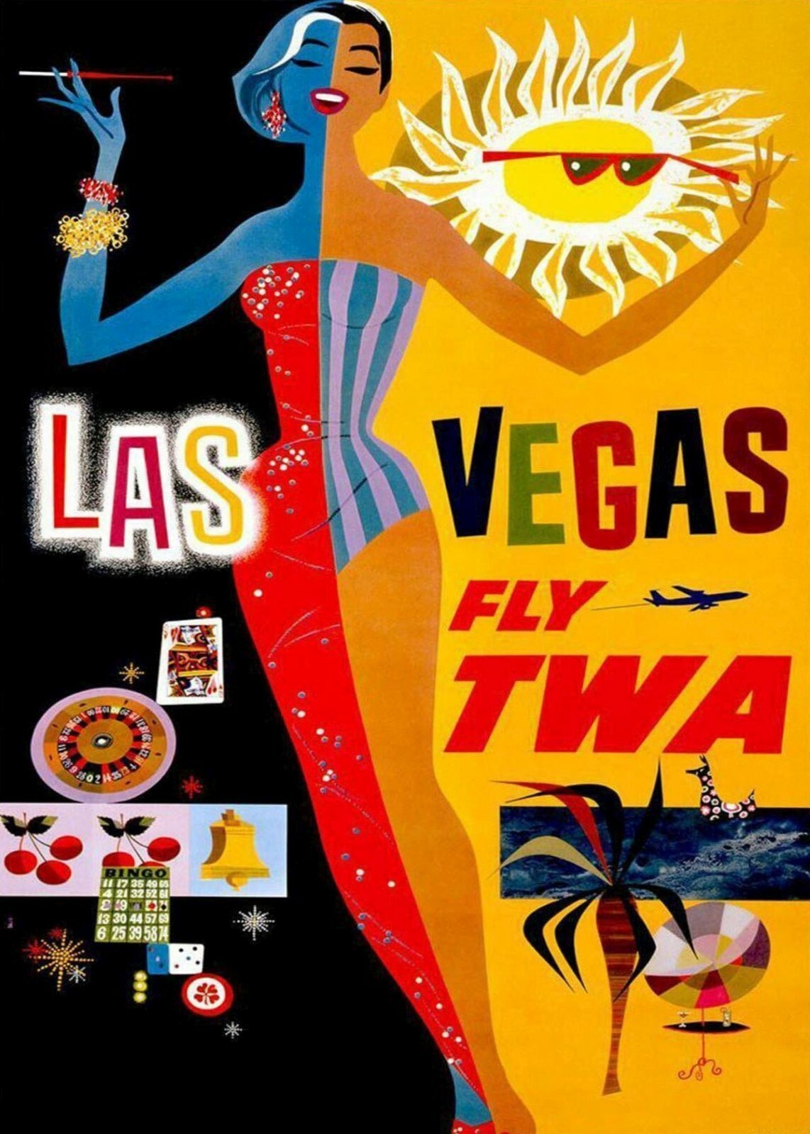 1965 Las Vegas Travel Retro Visit Las Vegas Fly TWA 8x10 Photo Reprint