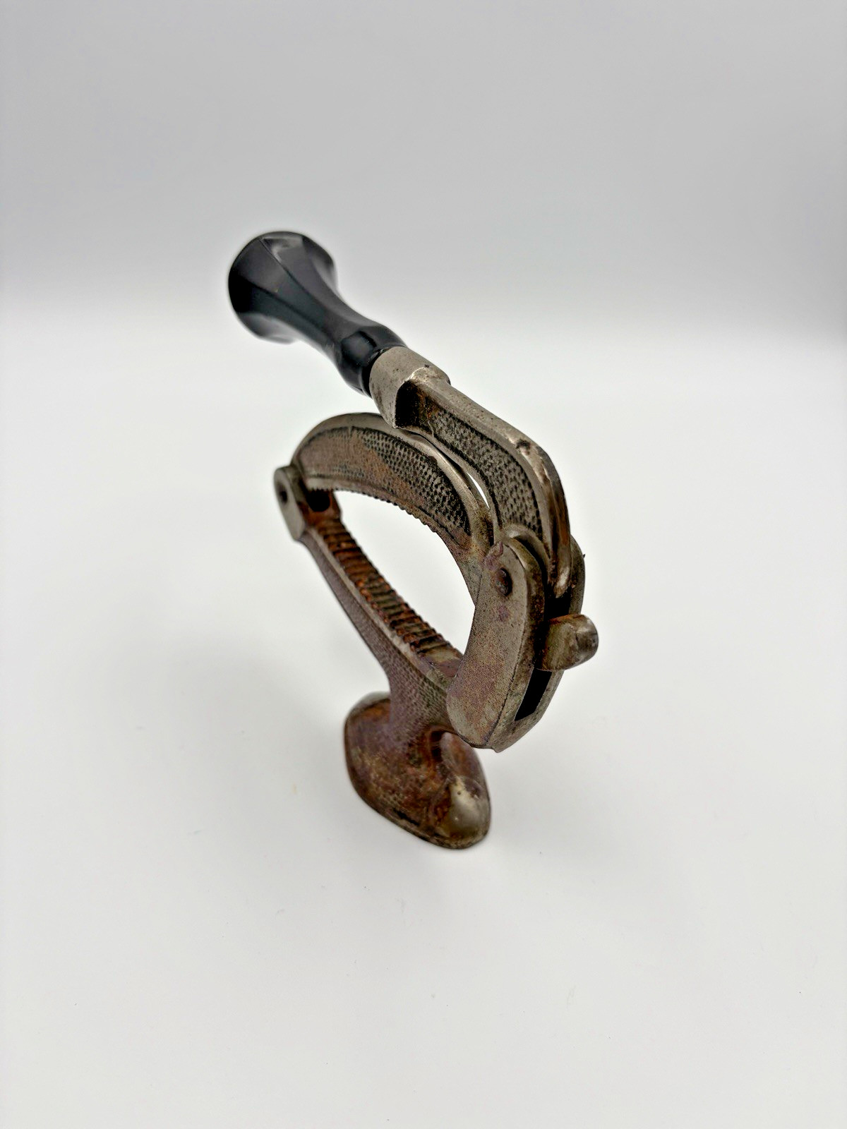Vtg MCM Mechanical Lever Action Nut Cracker topper for Wood Bowl Cast Iron