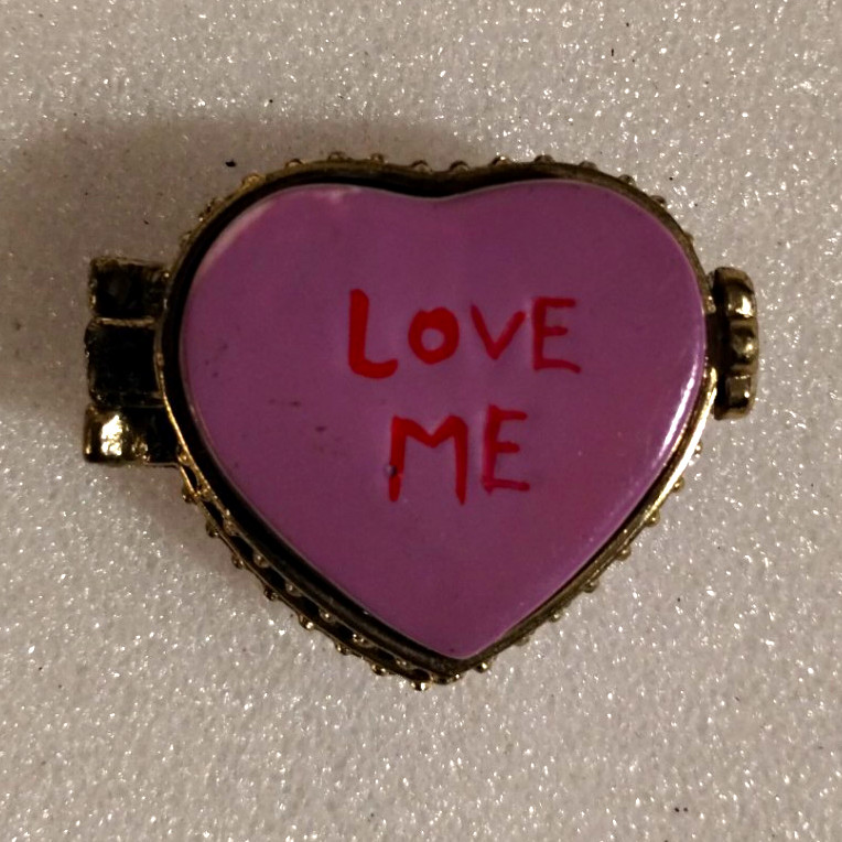 Vintage Small Heart-Shaped Hinged Trinket Box w/ Purple Lid, Vintage Small Heart-Shaped Hinged Trinket Box w/ Purple Lid,