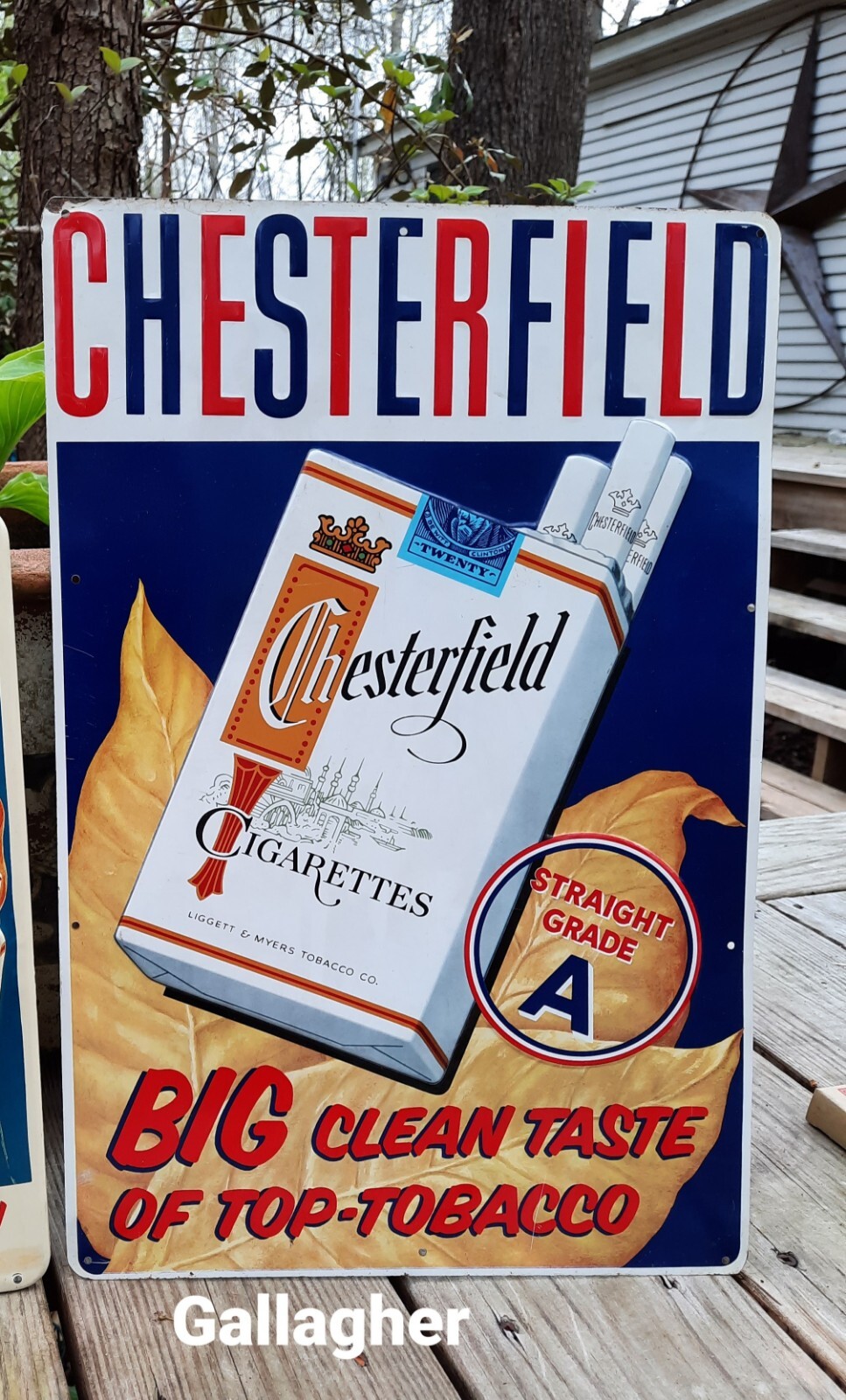 Very rare version Chesterfield Cigarettes Embossed Metal Sign 11-1/2 × 17-1/2 Very rare version Chesterfield Cigarettes Embossed Metal Sign 11-1/2 × 17-1/2