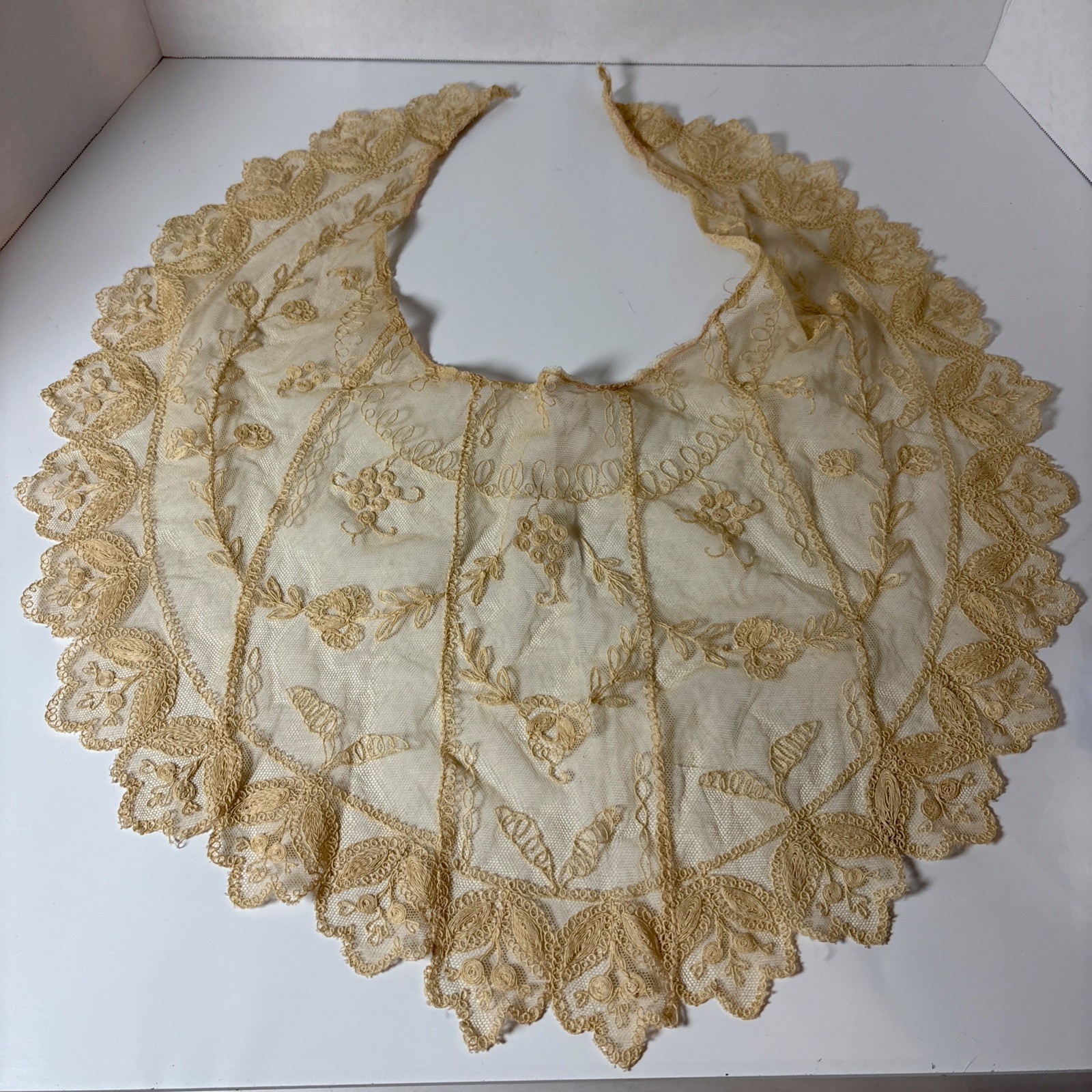 Vintage Lace Cape Collar with Floral Embroidery in Ivory and Beige 