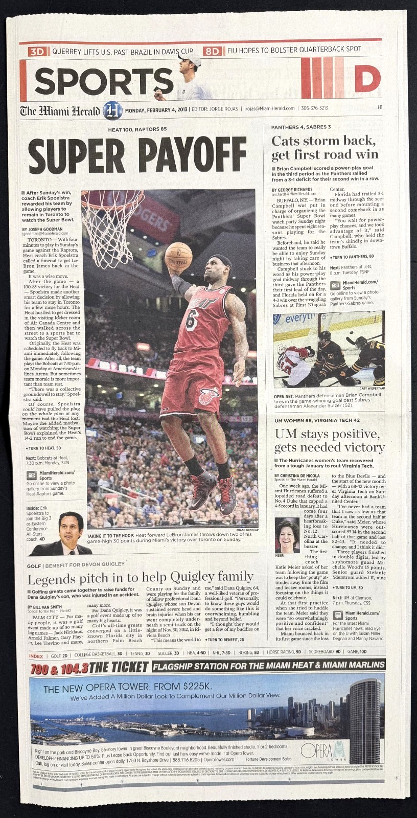 The Miami Herald - Newspaper - Feb 4, 2013 - Sports - Lebron - Excellent - Rare