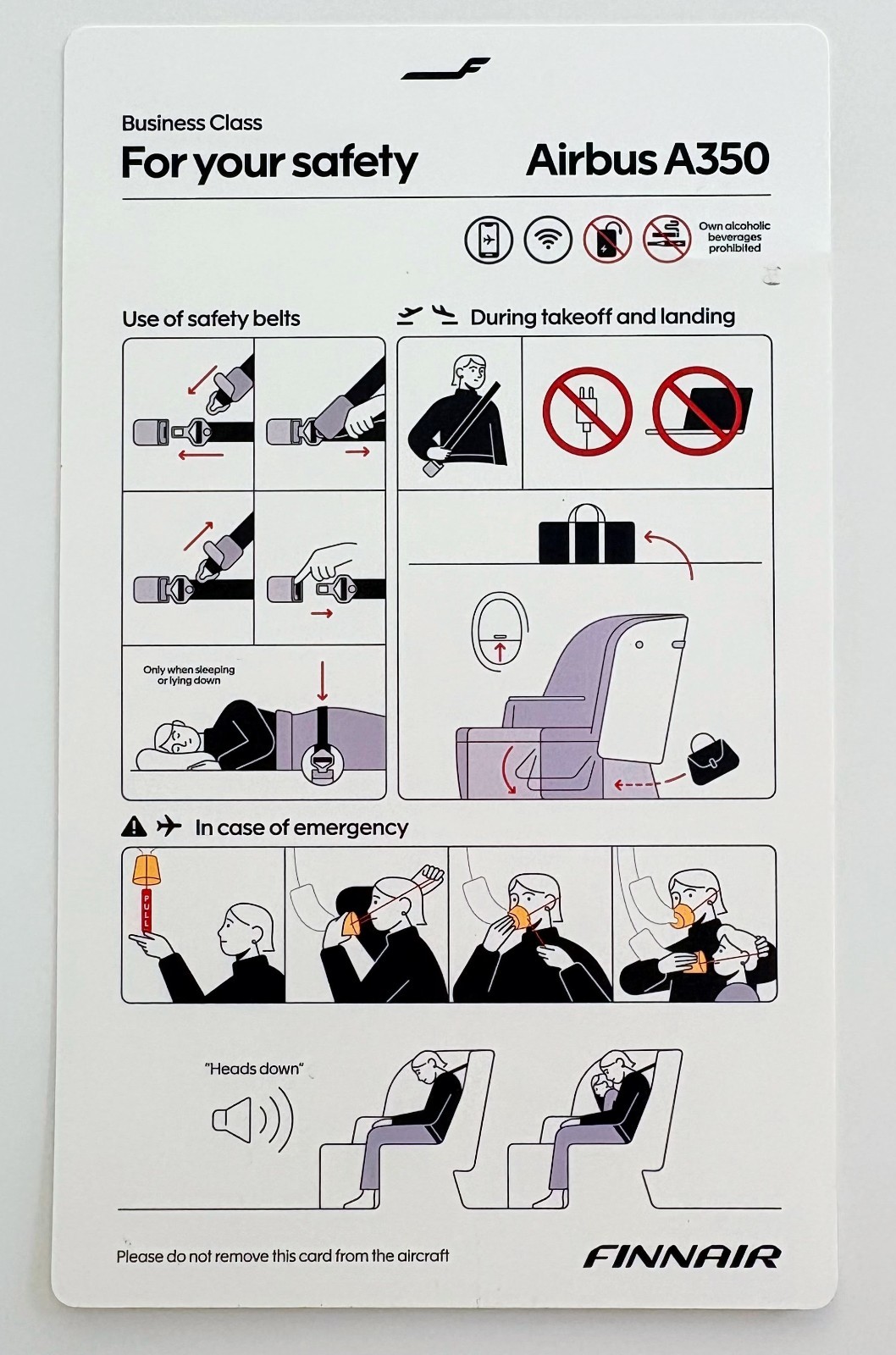 FINNAIR Airbus A350 Airline Safety Card Instructions for Business Class FINNAIR Airbus A350 Airline Safety Card Instructions for Business Class