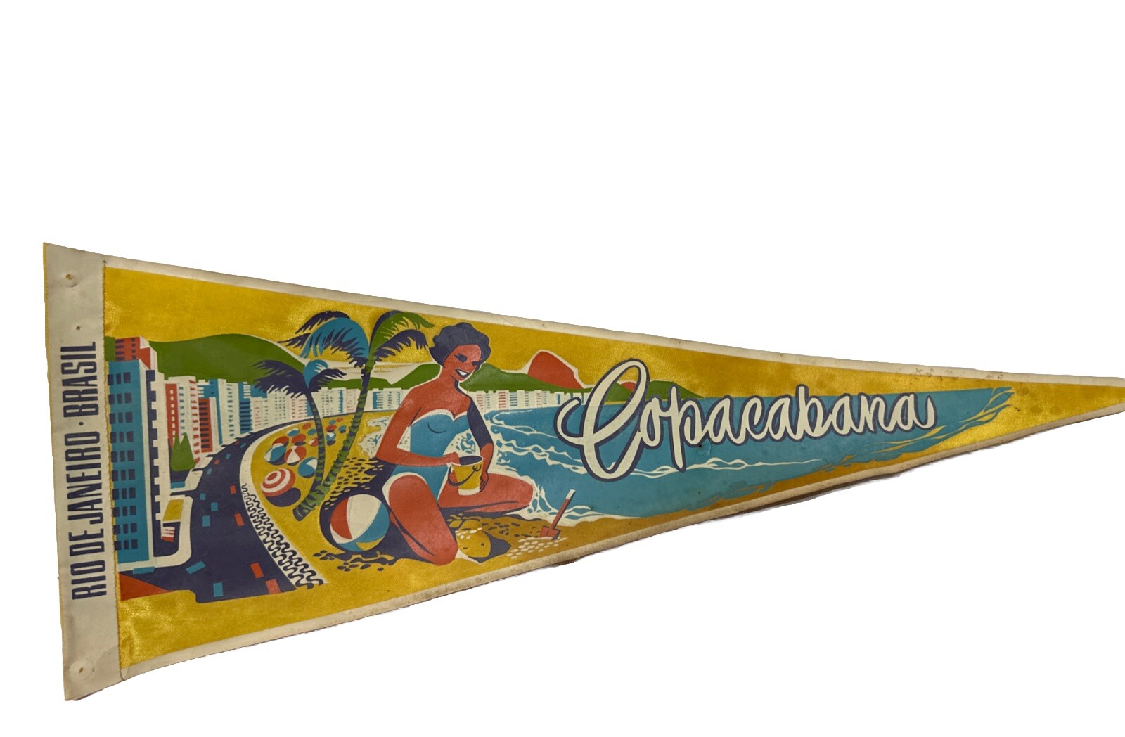Vintage 1950s Souvenir Felt Pennant Copacabana Rio de Janeiro Swimsuit Woman 21\