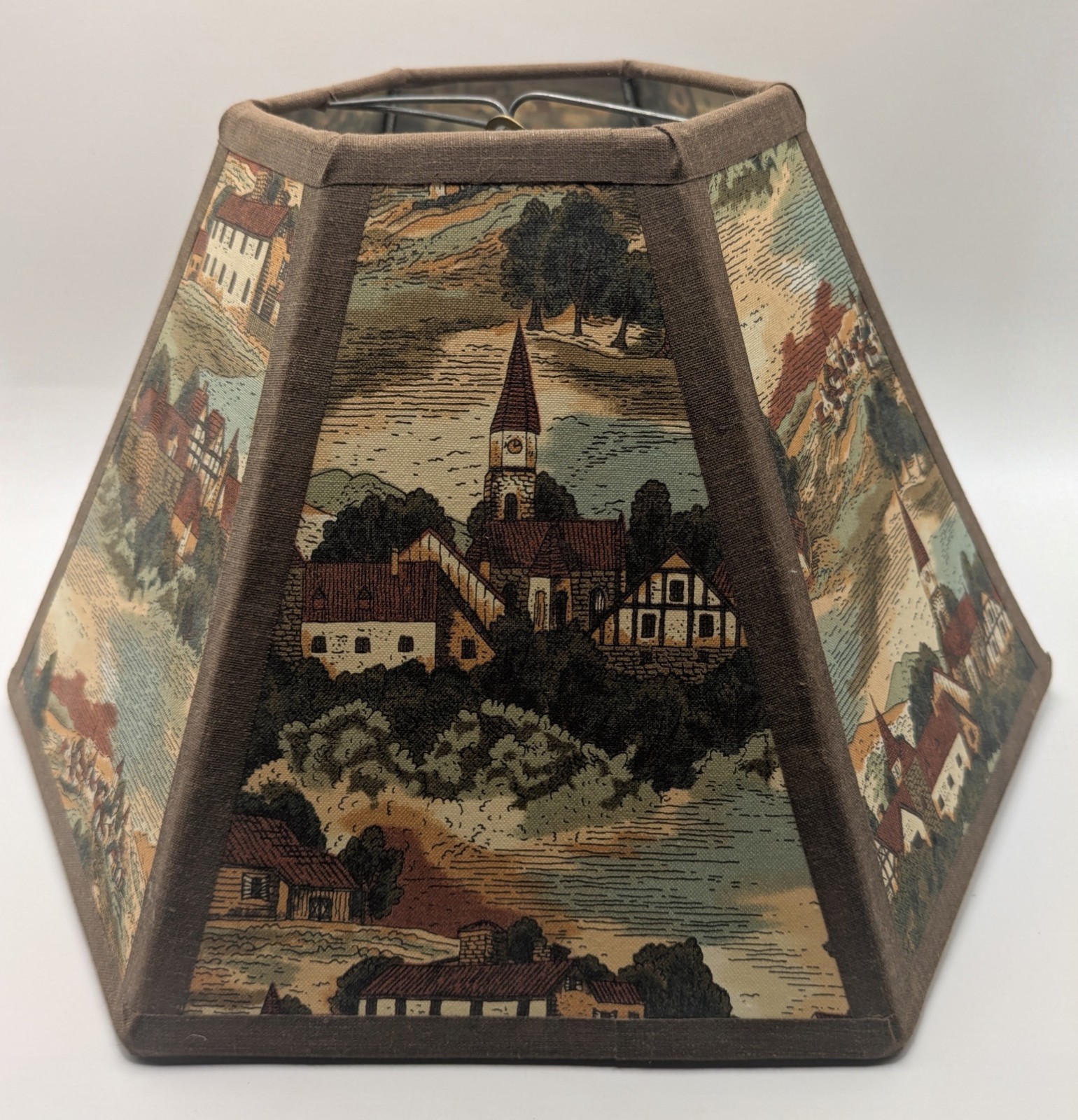 Vintage Hexagonal 6 Panel Lamp Shade European Village Scenic Clip On 12 Inch Vintage Hexagonal 6 Panel Lamp Shade European Village Scenic Clip On 12 Inch