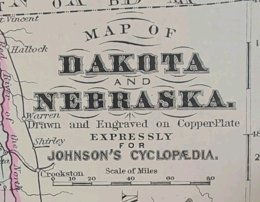 Antique 1885 DAKOTA NEBRASKA Map Authentic Old Original AJ JOHNSON COPPER PLATE