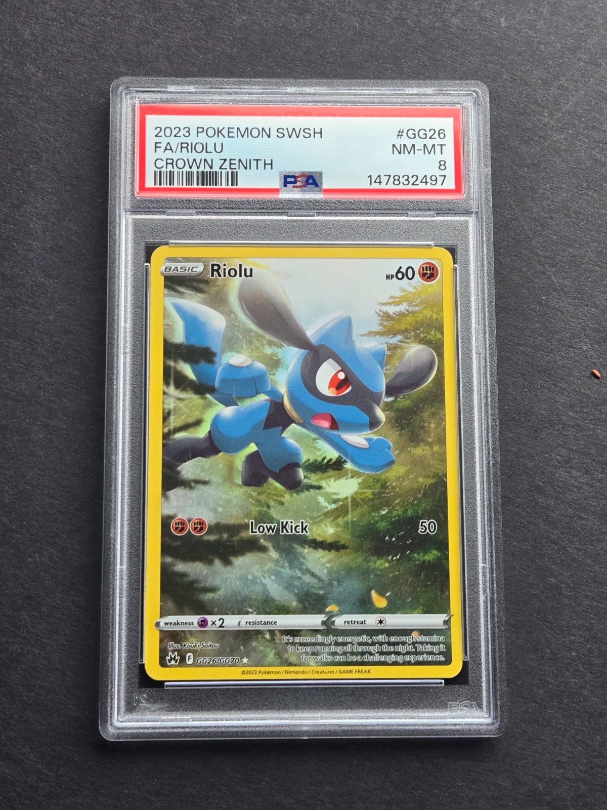 PSA 8 RIOLU GG26/GG70 - CROWN ZENITH GALARIAN GALLERY FULL ART HOLO - NM/MINT