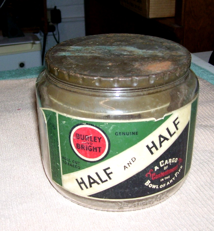 VTG Half and Half Pipe Tobacco Jar Duraglas Burley & Bright VTG Half and Half Pipe Tobacco Jar Duraglas Burley & Bright