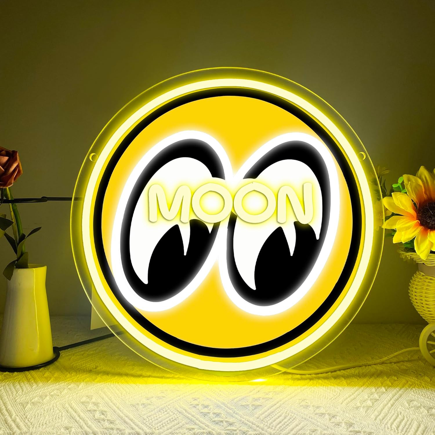 Moon and Eyes Neon Sign,Dimming LED Moon Eyes LED Neon Light for Garage Wall Art Moon and Eyes Neon Sign,Dimming LED Moon Eyes LED Neon Light for Garage Wall Art