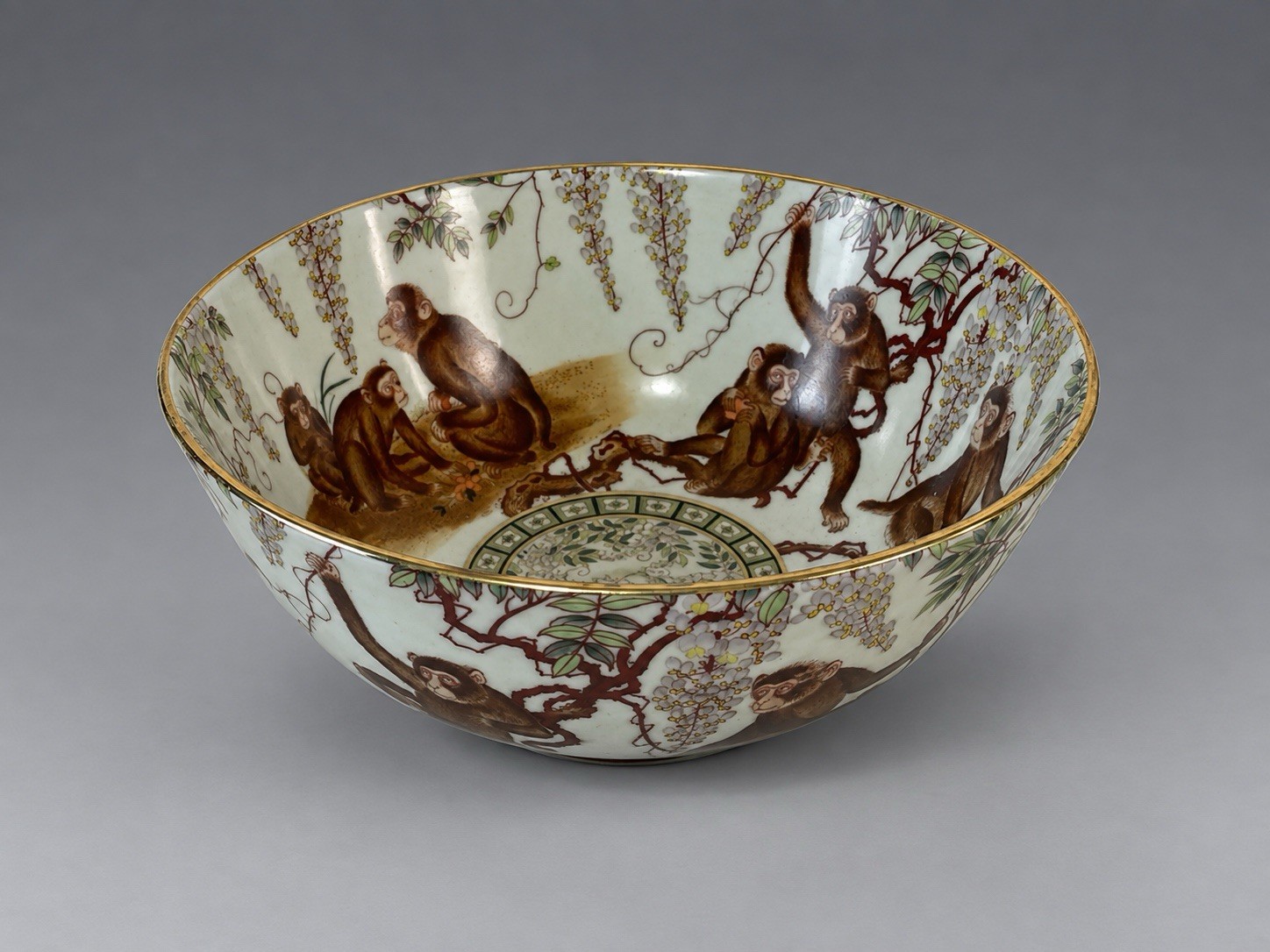 CHINESE MERRY MONKEYS'PORCELAIN CENTERPIECE-BOWL 10.5” X 4.5” CHINESE MERRY MONKEYS'PORCELAIN CENTERPIECE-BOWL 10.5” X 4.5”