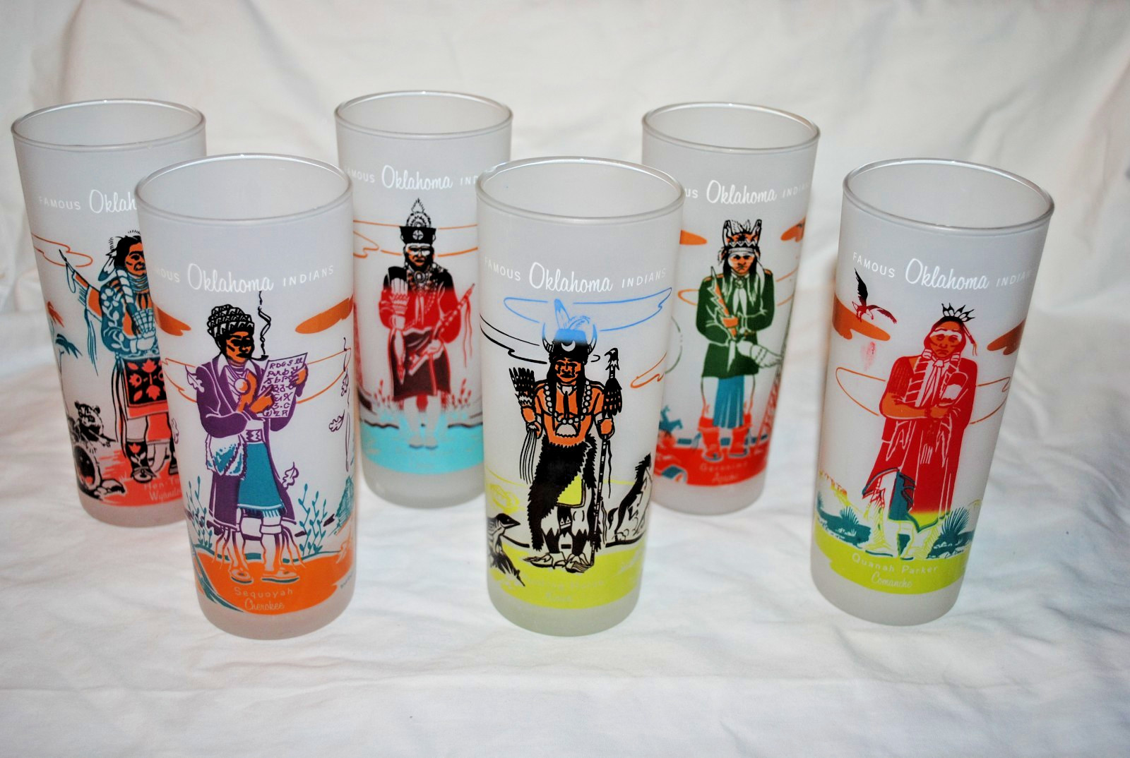 Famous Oklahoma Indians glasses, 1960s Knox service station, LOT OF 6 DIFF. NICE Famous Oklahoma Indians glasses, 1960s Knox service station, LOT OF 6 DIFF. NICE