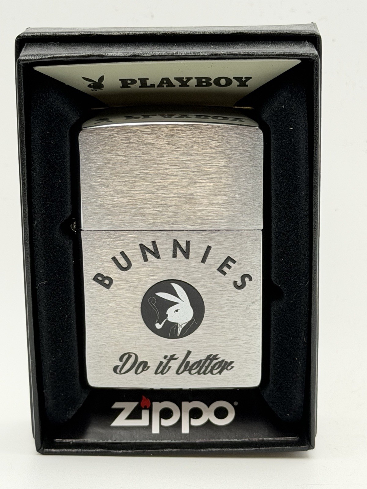 Playboy Bunnies Do It Better Chrome Zippo Lighter NEW In Box Rare Playboy Bunnies Do It Better Chrome Zippo Lighter NEW In Box Rare