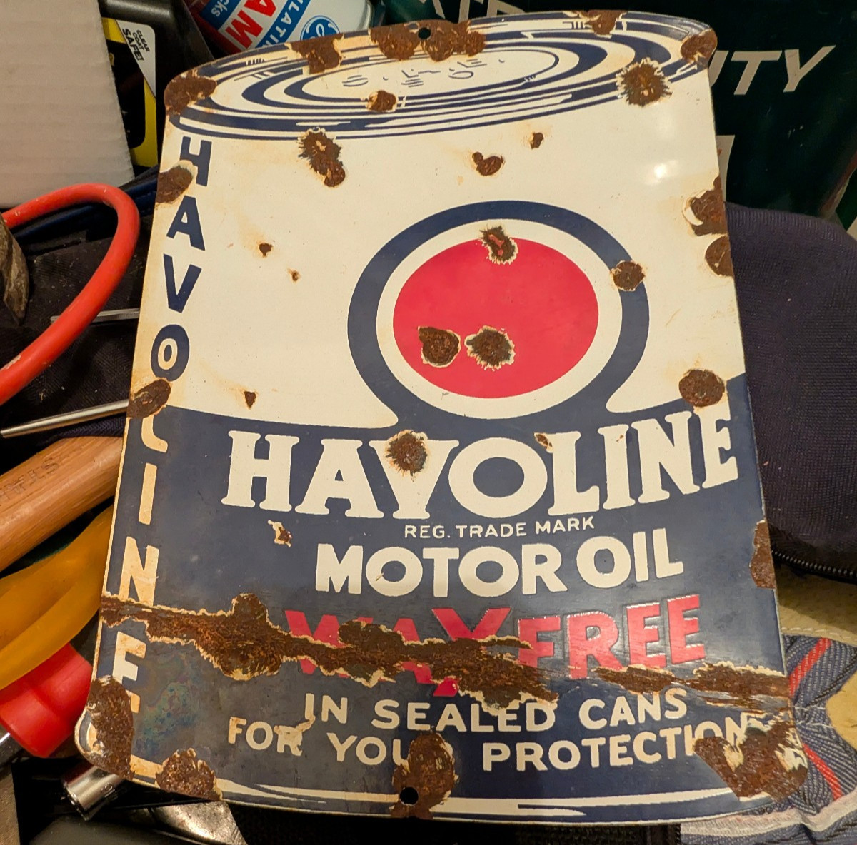 Havoline Motoroil Enamel porcelain gas oil sign 8x11\