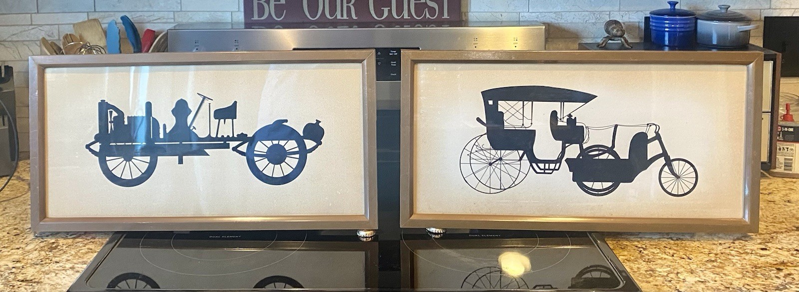Two Antique Copper Framed Motor Carriage Silhouette Original Artwork Two Antique Copper Framed Motor Carriage Silhouette Original Artwork