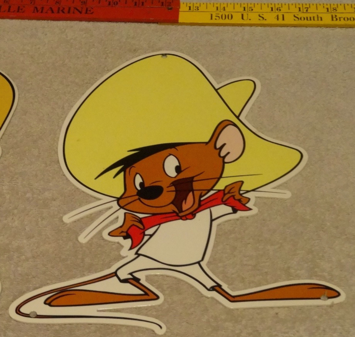VINTAGE SPEEDY GONZALES YELLOW HAT LOONEY TUNES MOUSE METAL MERRIE MELODIES SIGN VINTAGE SPEEDY GONZALES YELLOW HAT LOONEY TUNES MOUSE METAL MERRIE MELODIES SIGN