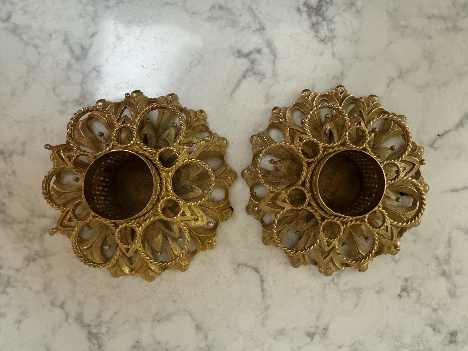 Vintage Celeste Gold Plated Matching Candle Holders Pair.