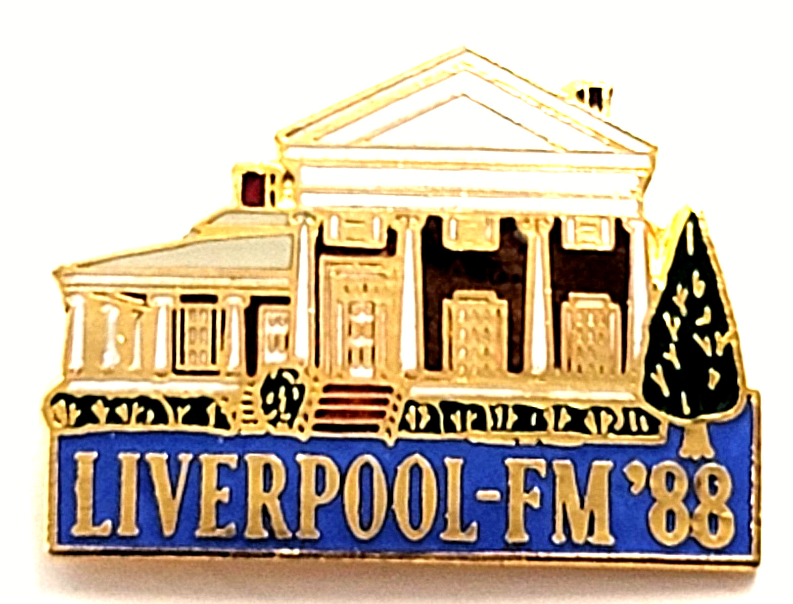 1988 Liverpool Folksmarch FM Enamel Pin NY Walking Event Historic Building VTG