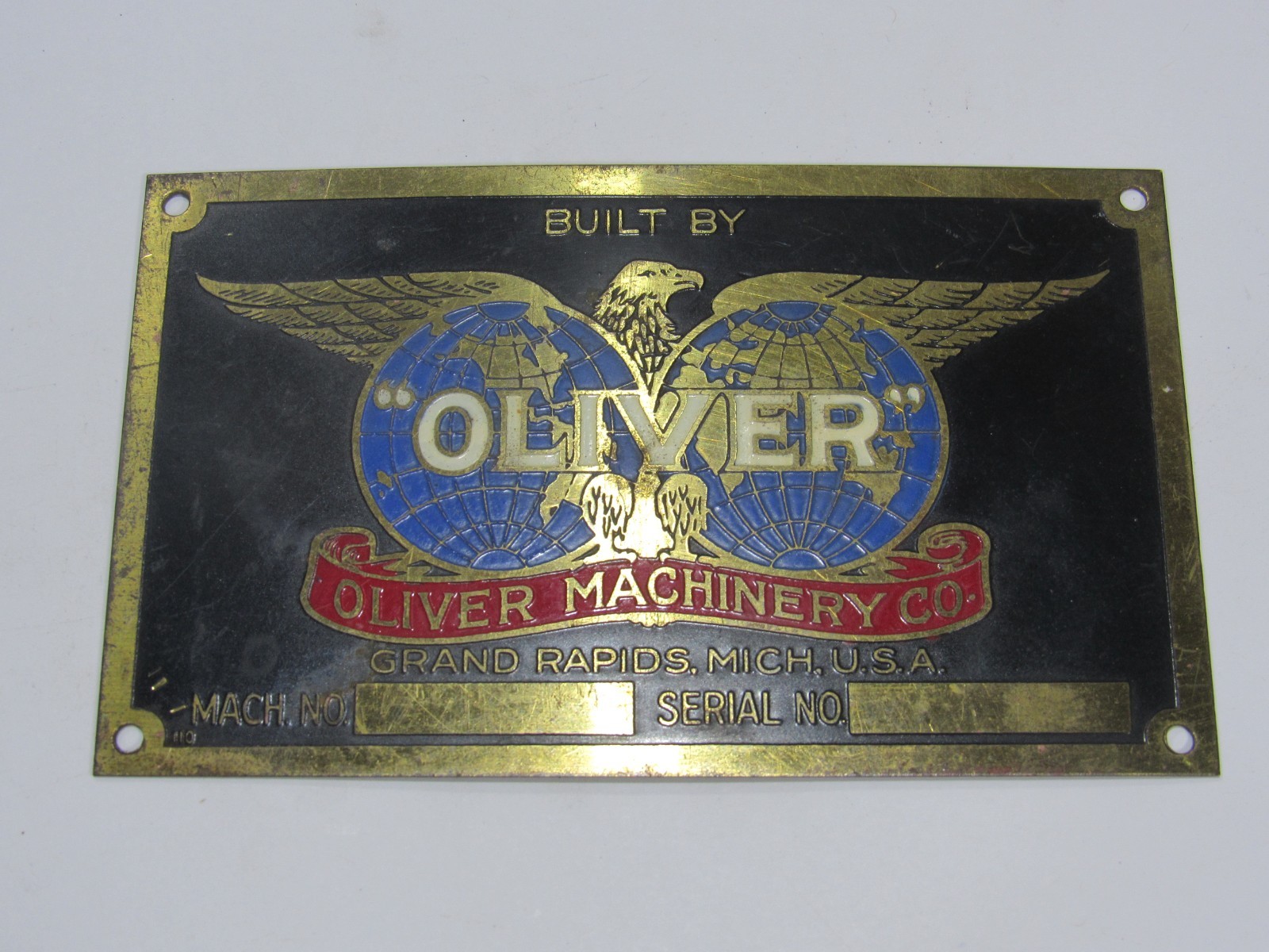 Vintage Oliver Machinery Tool Manufacturer Brass Tag Grand Rapids BLAN Woodwork