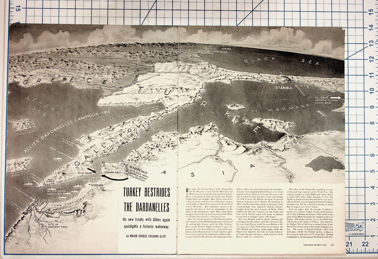 1940s WWII Dardanelles Turkey Map Article Magazine Page 1940s WWII Dardanelles Turkey Map Article Magazine Page