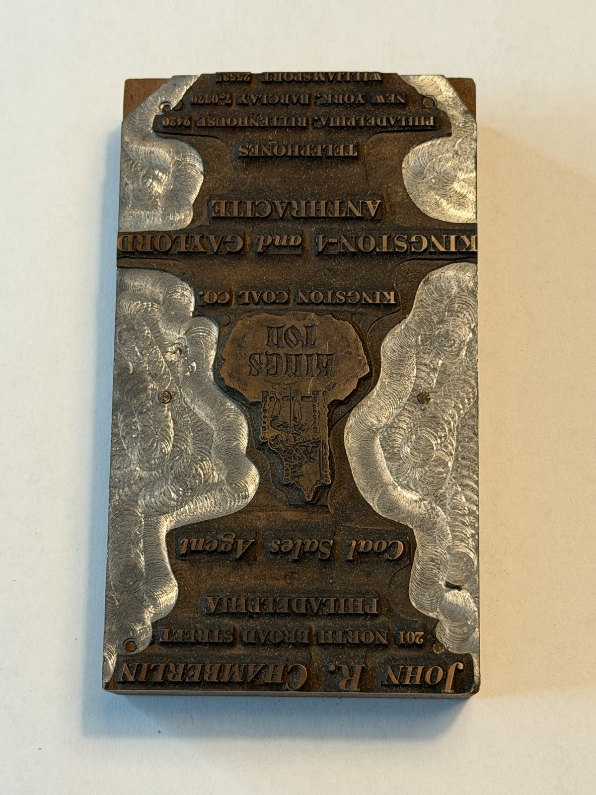 Vintage Anthracite Coal Letterpress Block Kingston Gaylord John R Chamberlin PA