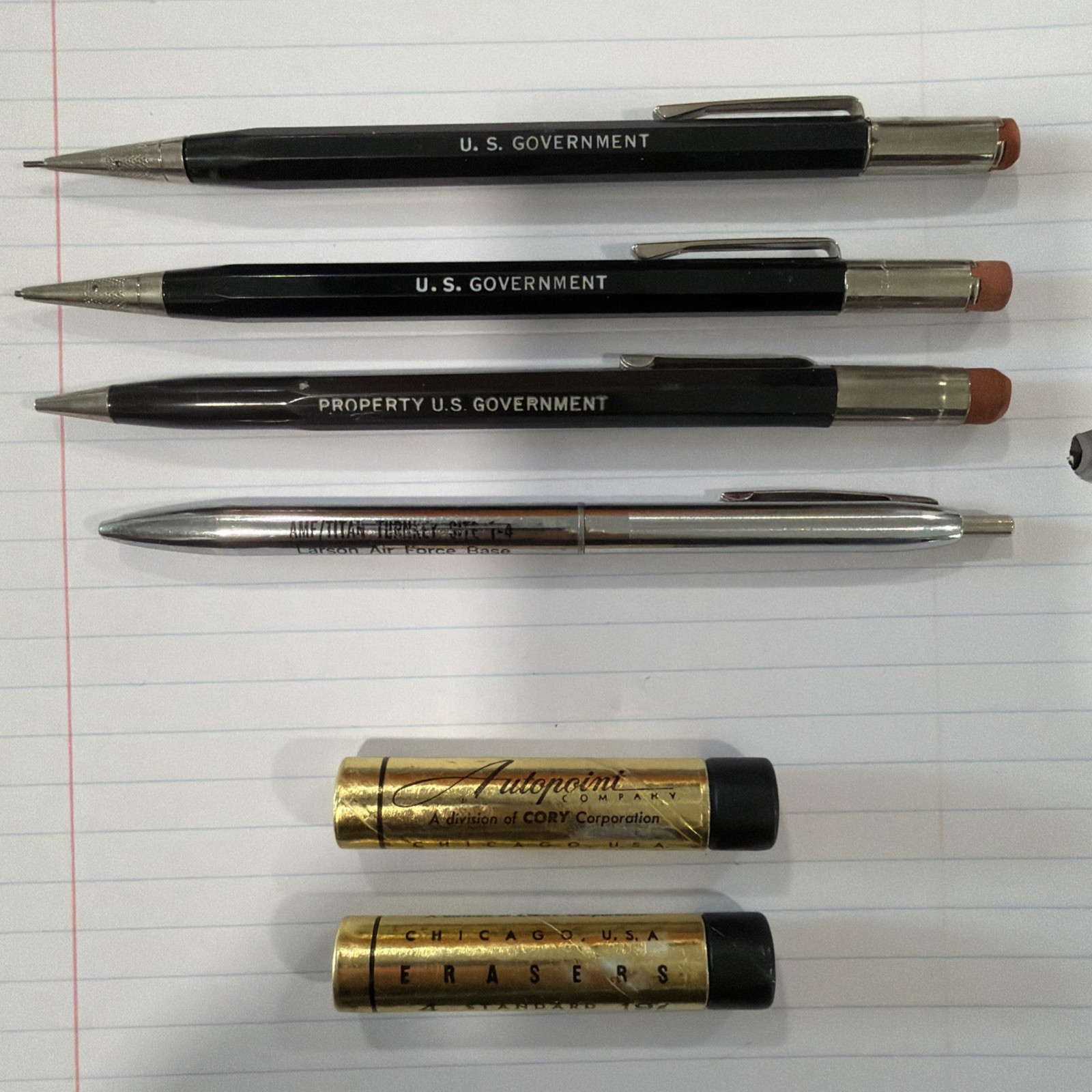 4 VTG US Government Mechanical Pencil Pen Lot Autopoint Scripto LARSON Air Force