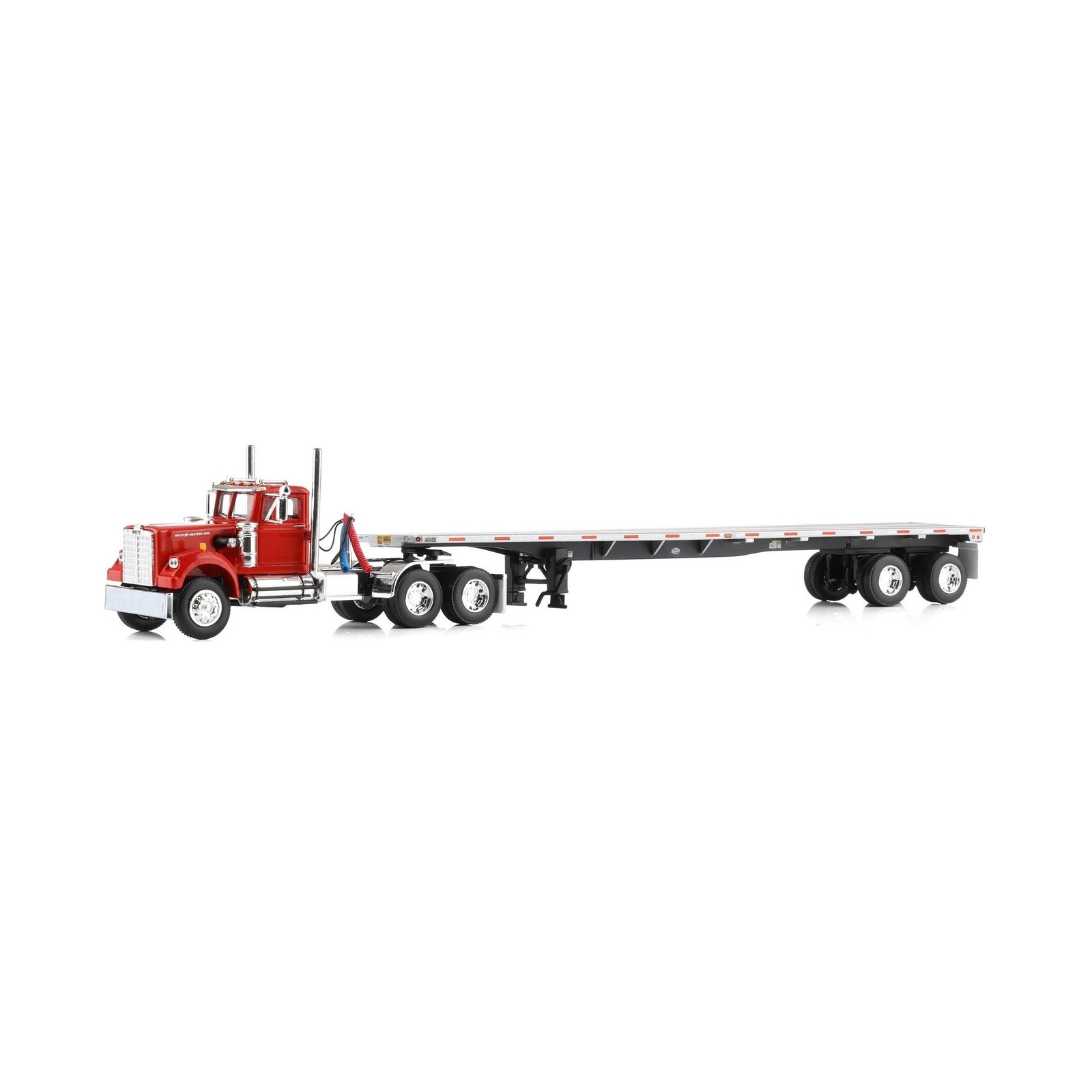 First Gear DCP 1/64 White Western Star Day Cab with 48ft Utility Flatbed Trai...