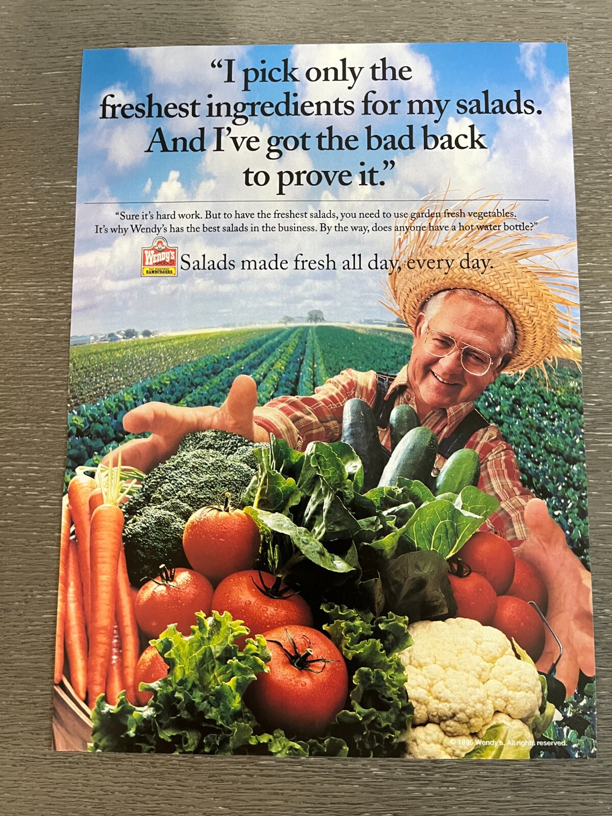 1995 Wendy\'s Dave Thomas Salads Vegetables Magazine Print Ad 1995 Wendy\'s Dave Thomas Salads Vegetables Magazine Print Ad