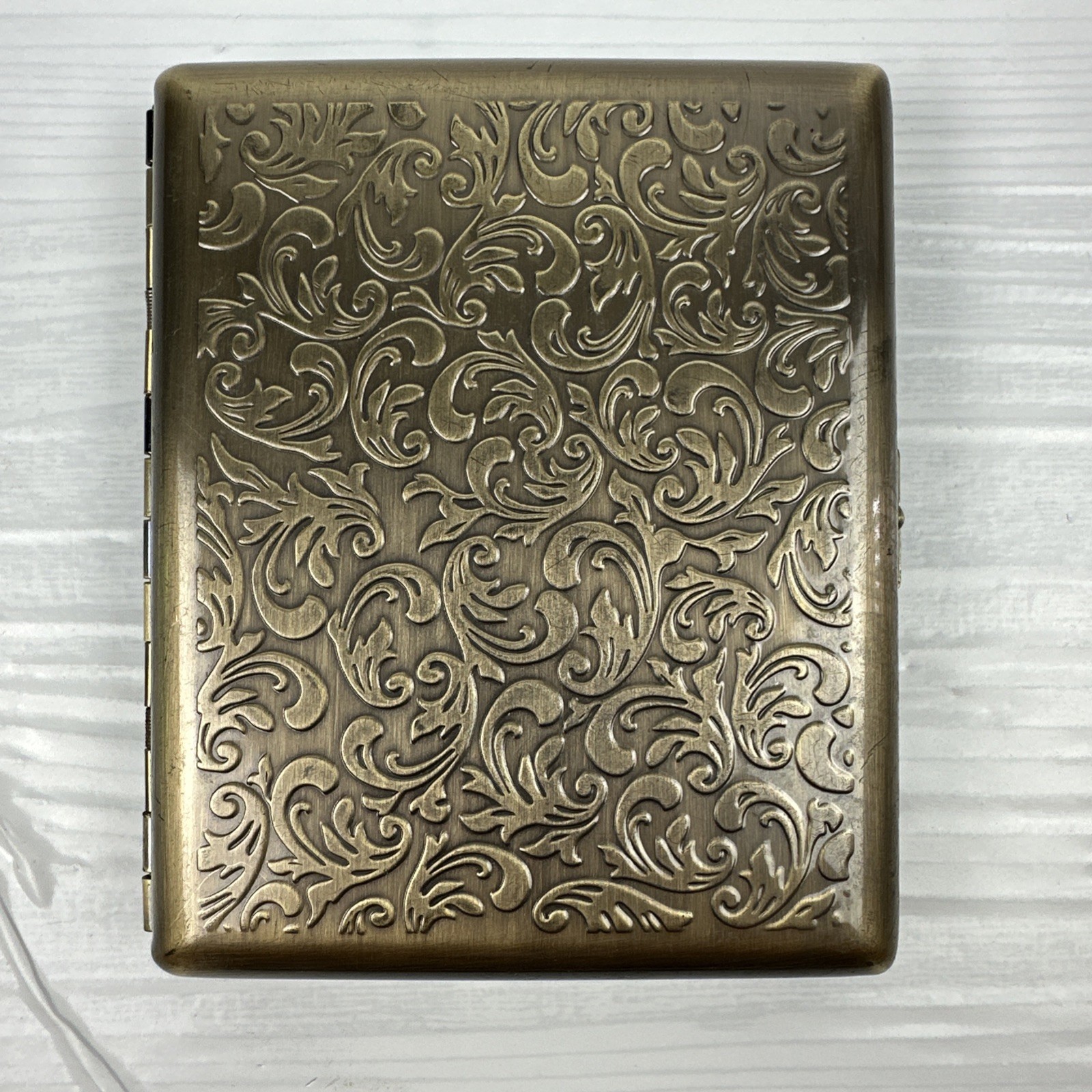 Antique Gold Victorian Fleur 2-Clip 100s Cigarette Case Business Card Holder