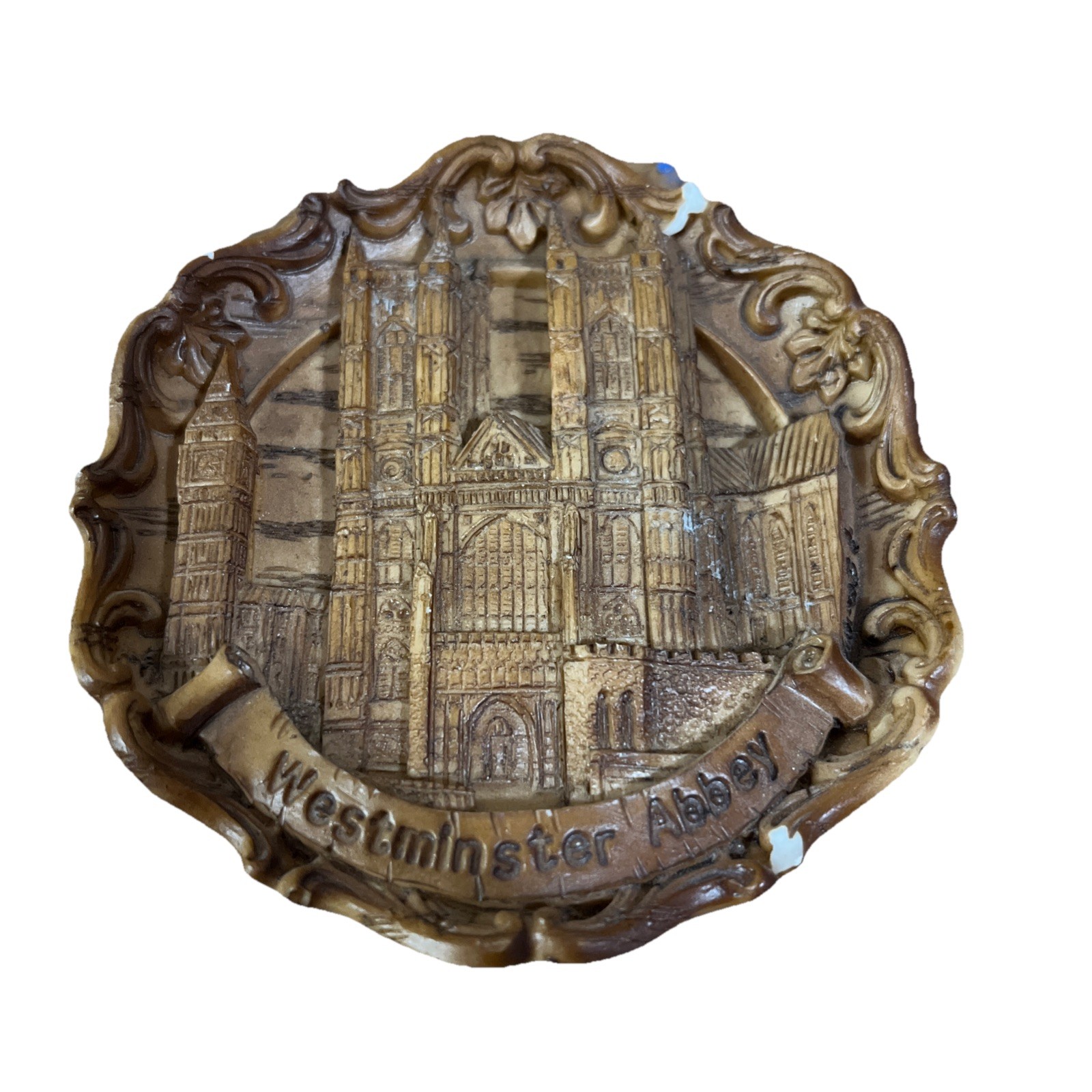 Vtg Westminster Abbey Resin Wood Look Small Plaque 4\